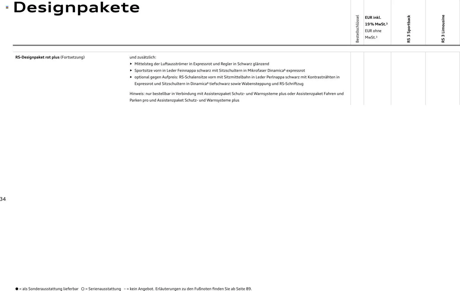 Audi RS 3 Sportback / RS 3 Limousine – gültig ab 25.10.2025 | Seite: 34