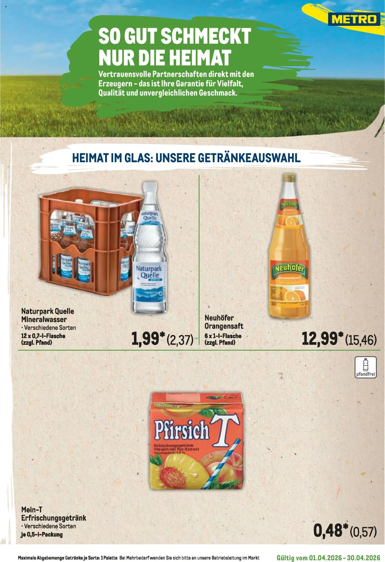 Metro Regionaler Flyer – gültig ab 01.04.2026 | Seite: 125 | Produkte: Orangensaft, Mineralwasser, Pfirsich