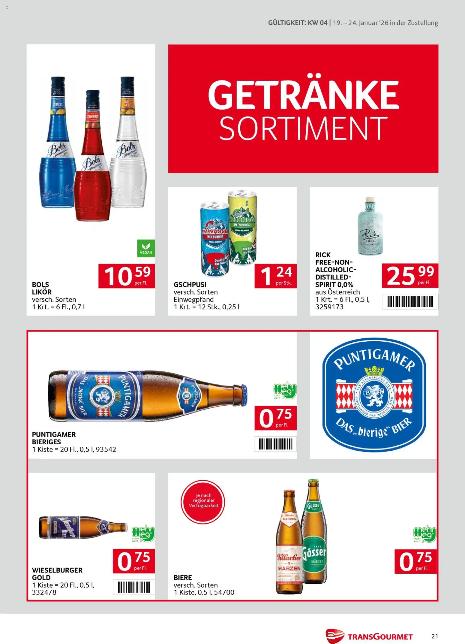 Transgourmet Zustellaktion gültig ab 19.01.2026 | Seite: 21 | Produkte: Bier