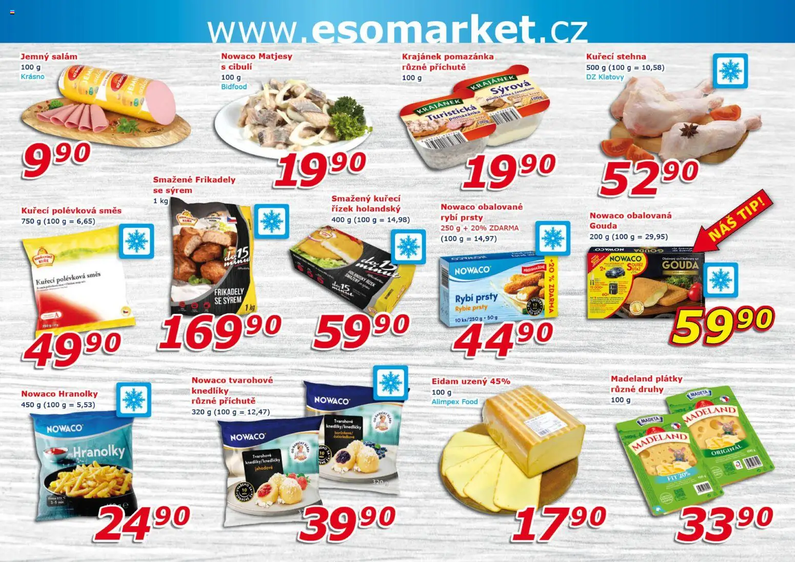 Eso market leták od 02.01.2026 | Strana: 4 | Produkty: Hranolky, Pomazánka, Rybí prsty, Kuřecí stehna