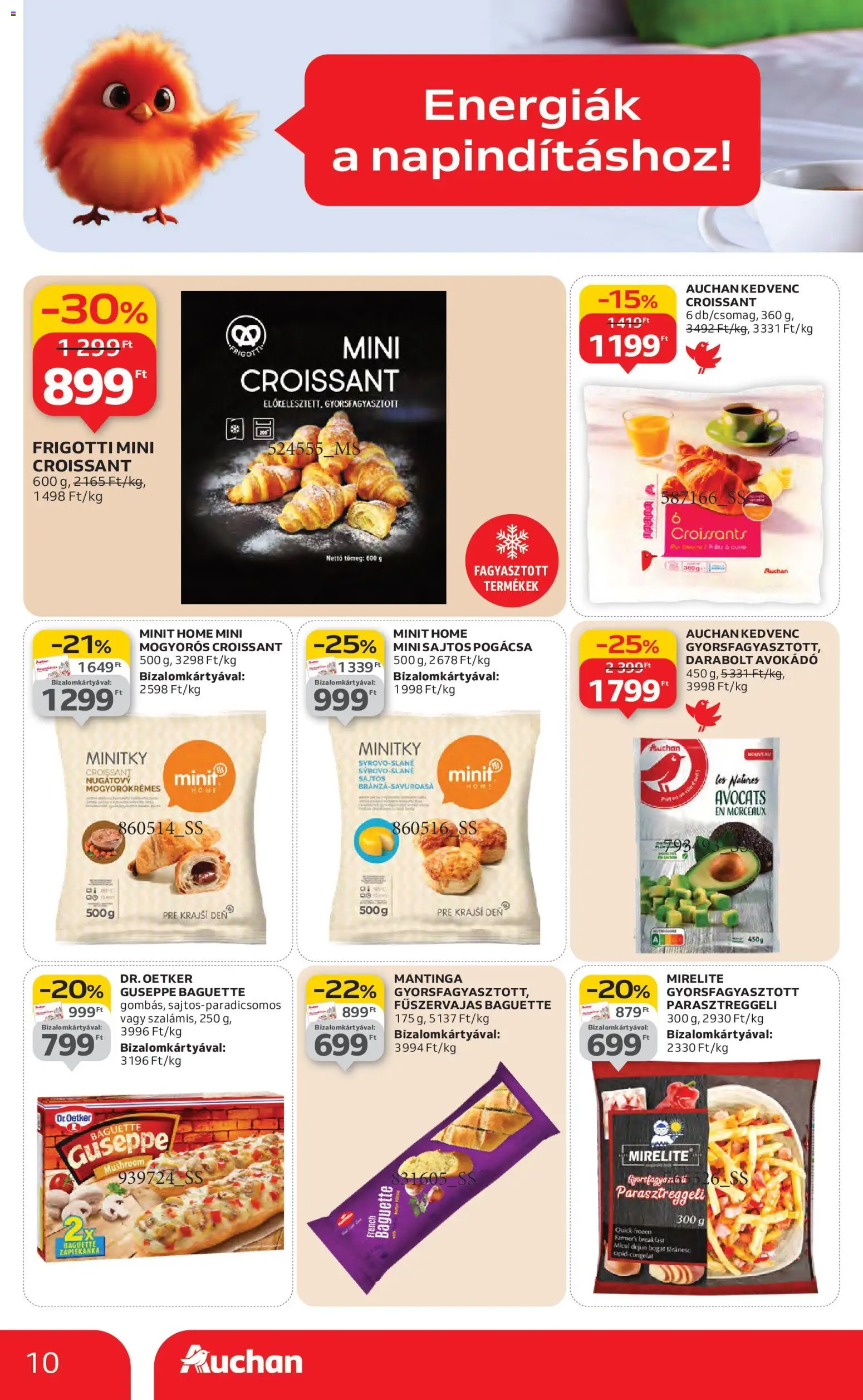 Auchan akciós ujság - amely érvényes a következő dátumtól: 22.01.2026 | Oldal: 10 | Termékek: Croissant, Pogácsa, Avokádó