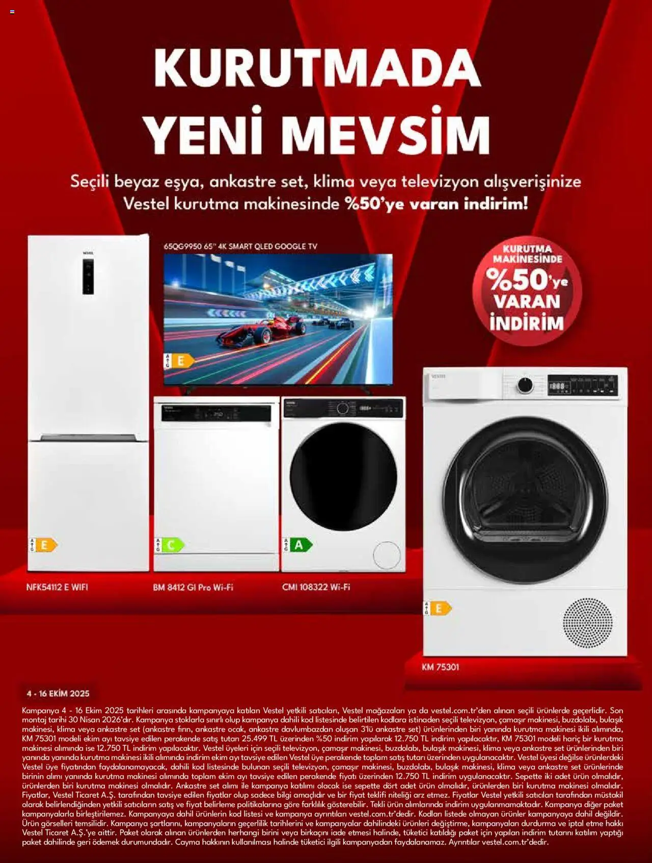 Vestel Tüketici Elektroniği - 04.10.2025 tarihinden itibaren geçerlidir | Sayfa: 11 | Ürünler: Kurutma makinesi, TV, Televizyon, Klima
