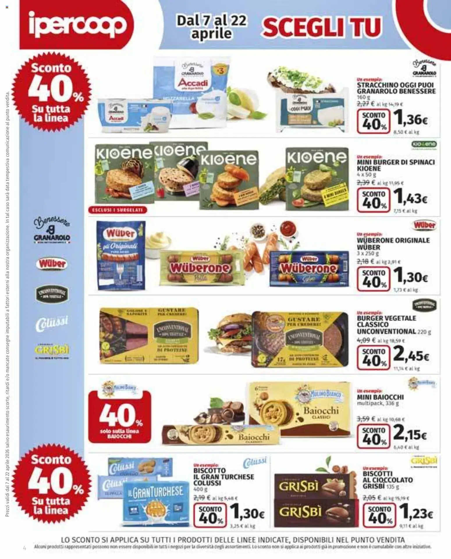 Volantino Ipercoop del 07.04.2026 | Pagina: 4 | Prodotti: Cioccolato, Biscotti, Spinaci, Stracchino