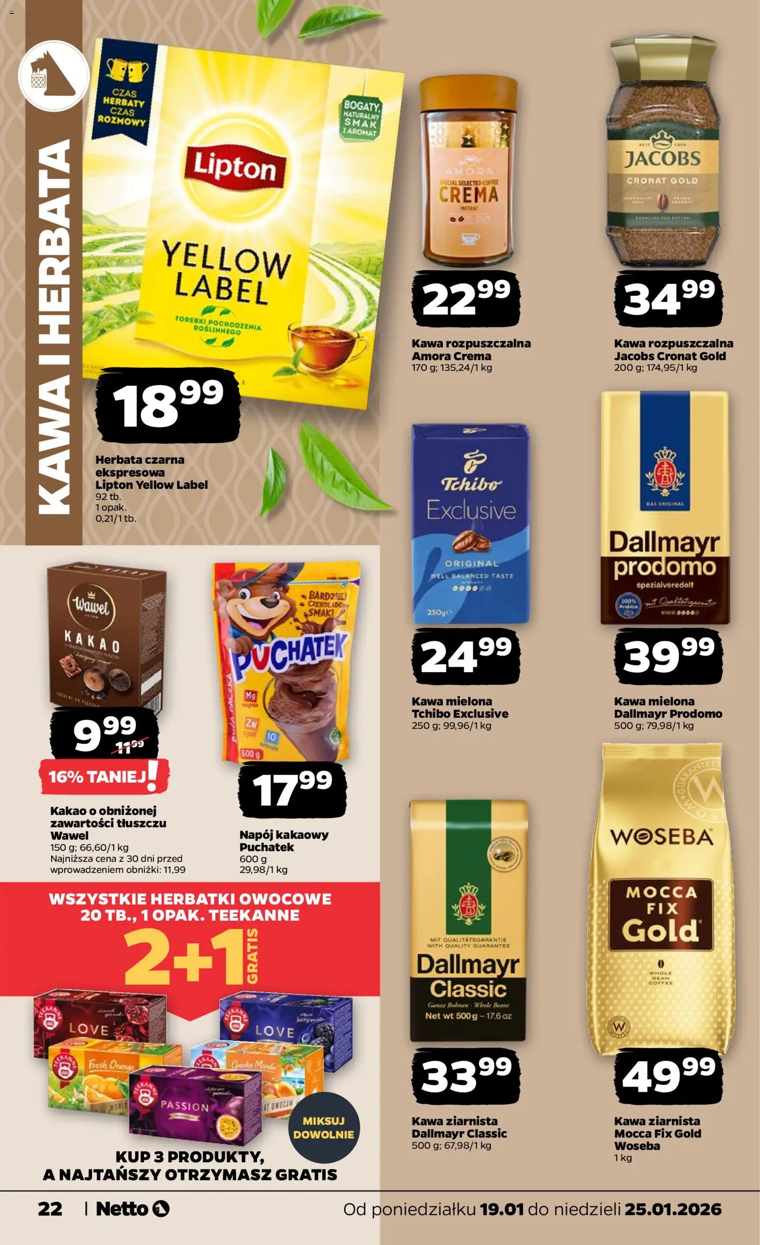 Netto gazetka - Spożywcza od 19.01.2026 | Strona: 22 | Produkty: Kakao, Tchibo, Kawa, Herbata