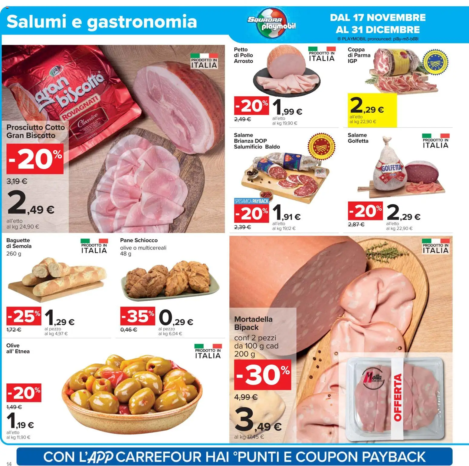 Volantino Carrefour del 17.11.2025 | Pagina: 14 | Prodotti: Prosciutto Cotto, Pollo, Olive, Mortadella