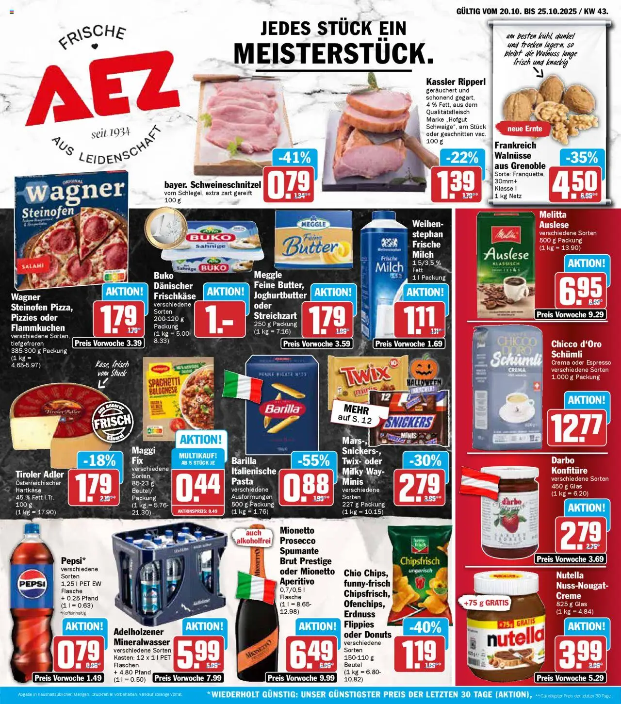 AEZ Prospekt 	 – gültig ab 20.10.2025 | Seite: 1 | Produkte: Barilla, Adelholzener, Creme, Frischkase