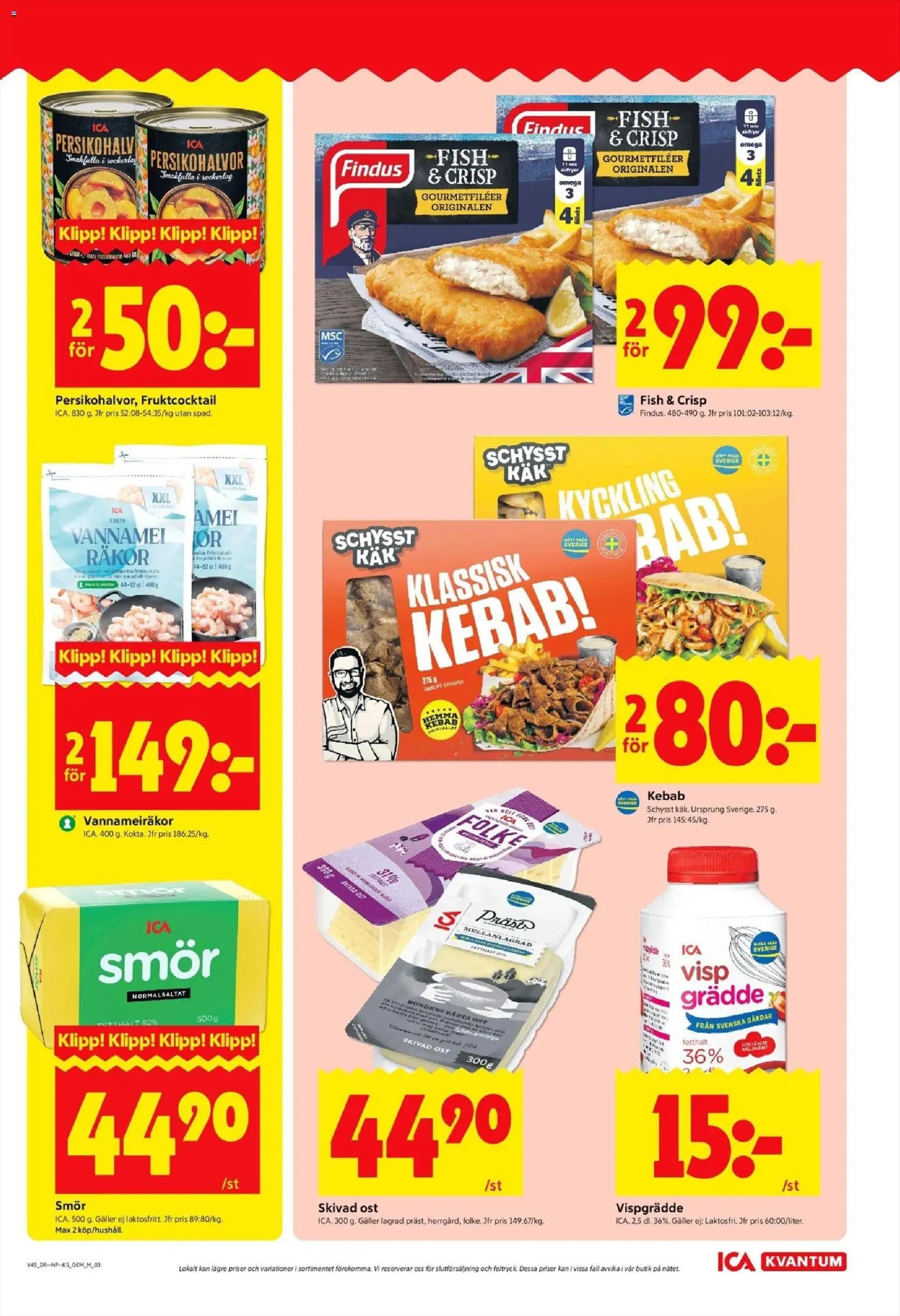 ICA Kvantum reklamblad aktuell från 03.11.2025 | Sida: 3 | Produkter: Räkor, Smör, Airfryer, Grädde