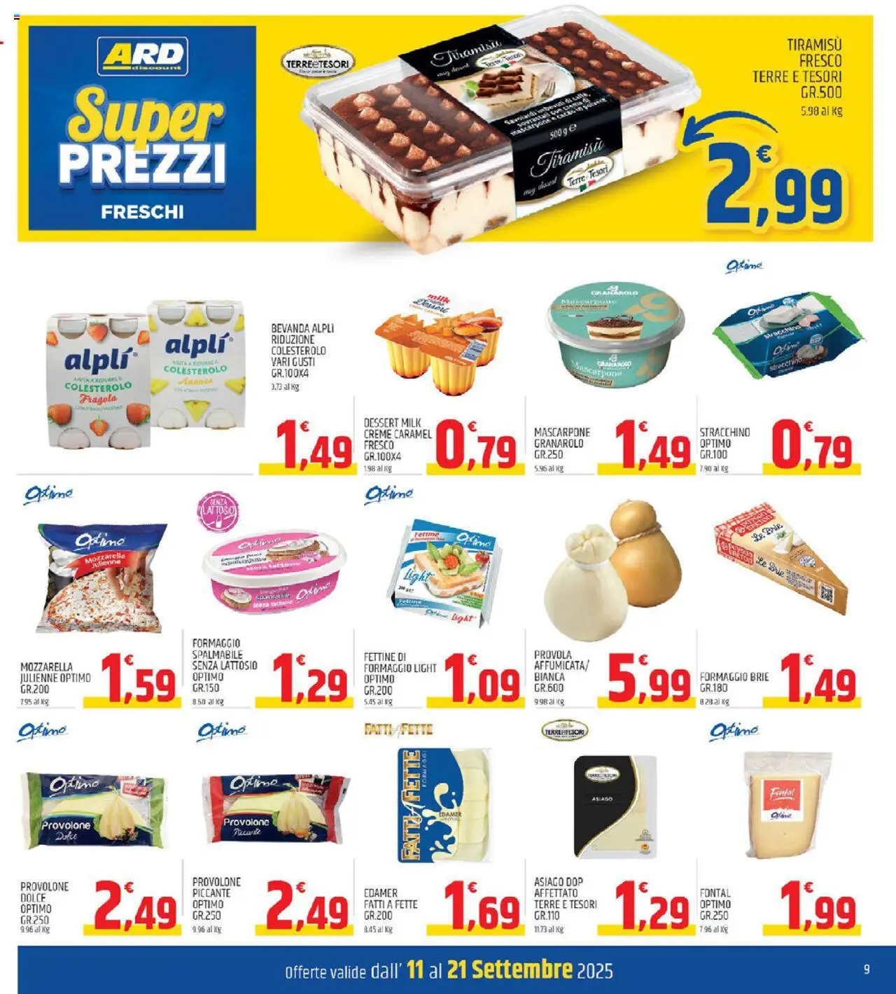 Volantino ARD Discount del 11.09.2025 | Pagina: 9 | Prodotti: Provolone, Mozzarella, Provola, Mascarpone