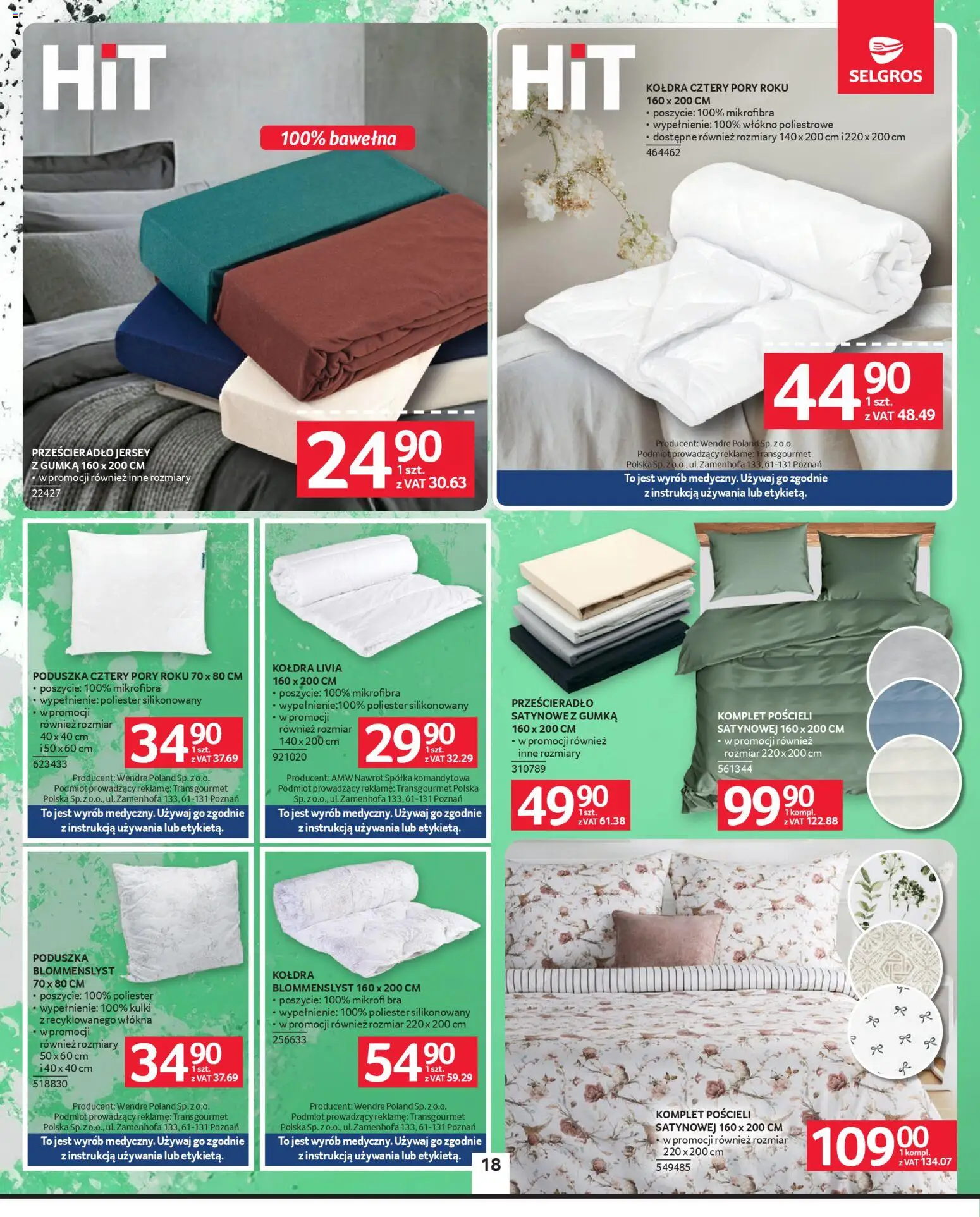 Selgros cash&carry - Oferta Przemysłowa od 09.04.2026 | Strona: 20 | Produkty: Poduszka, Kołdra