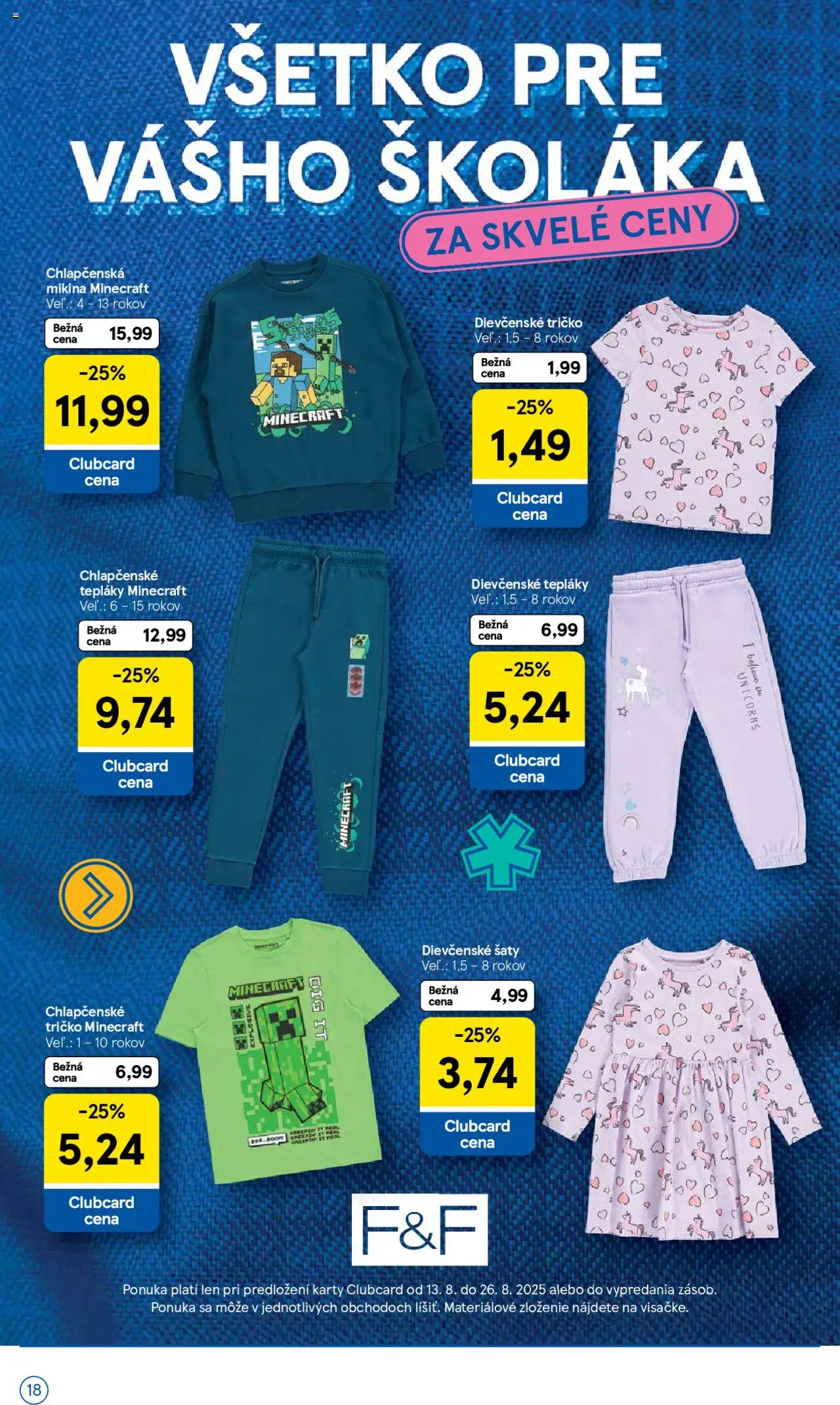 Tesco všetko pre vášho školáka │ platný od 11.08.2025 | Strana: 18 | Produkty: Šaty, Tričko, Mikina