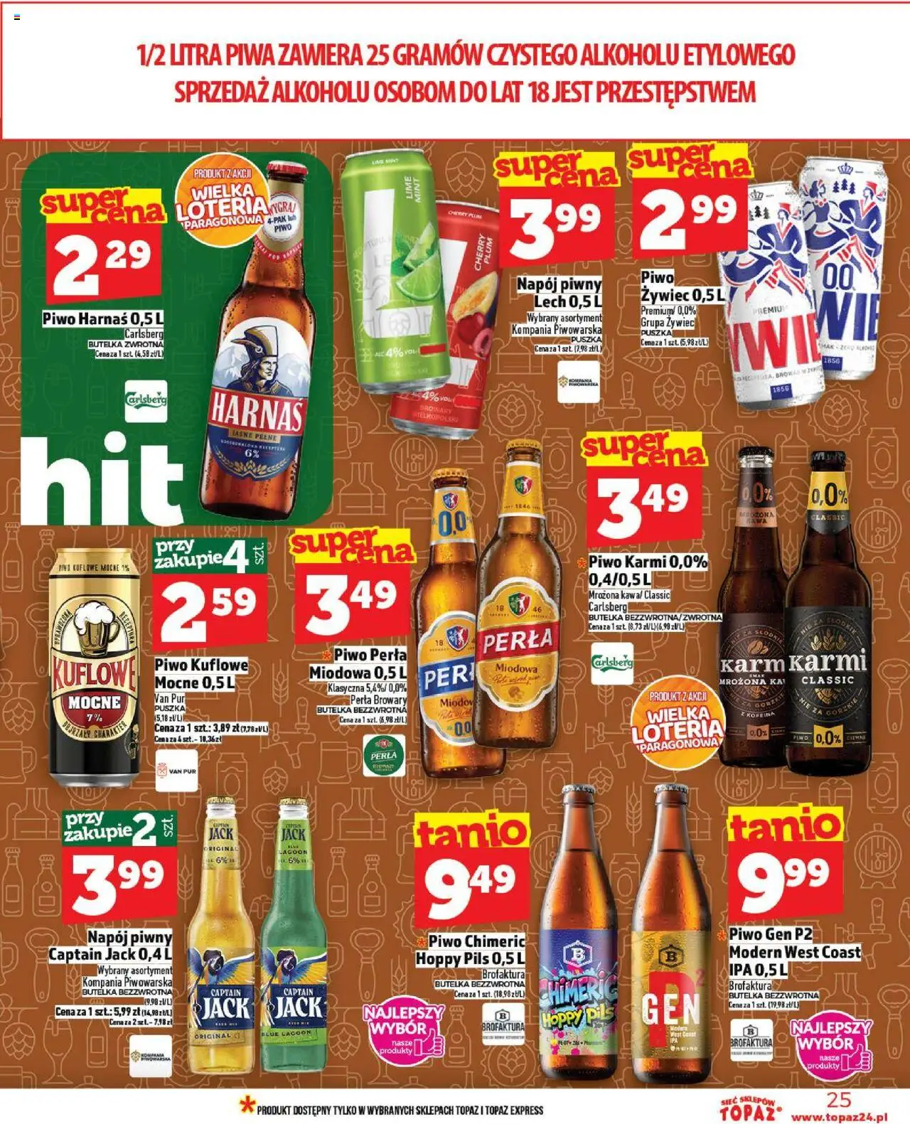 Topaz Gazetka - Ceny małe na stałe od 02.10.2025 | Strona: 25 | Produkty: Mak, Piwo perła, Harnaś, Piwo