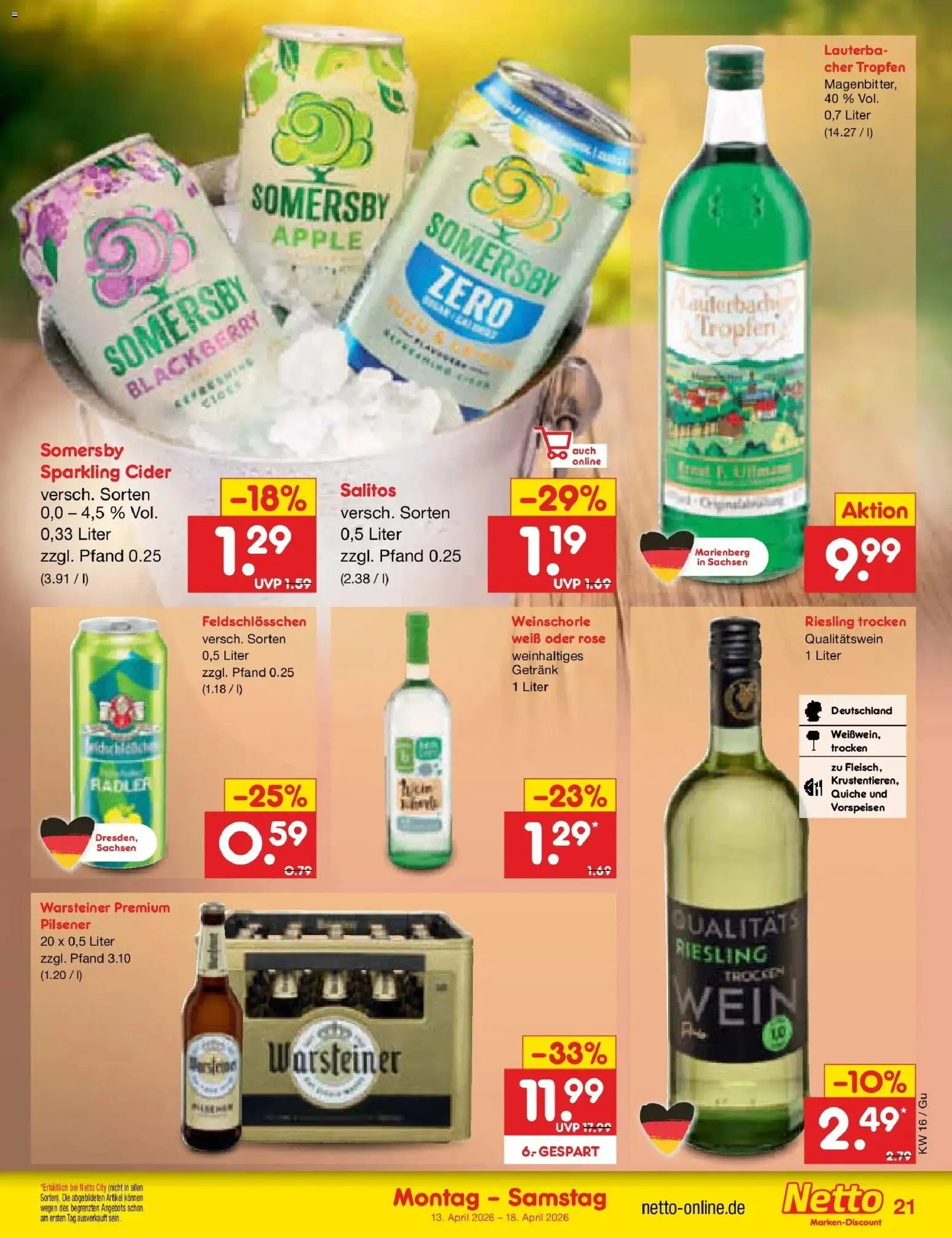 Netto Marken-Discount Prospekt Machern	 – gültig ab 13.04.2026 | Seite: 29 | Produkte: Apple, Weinschorle, Warsteiner, Wein