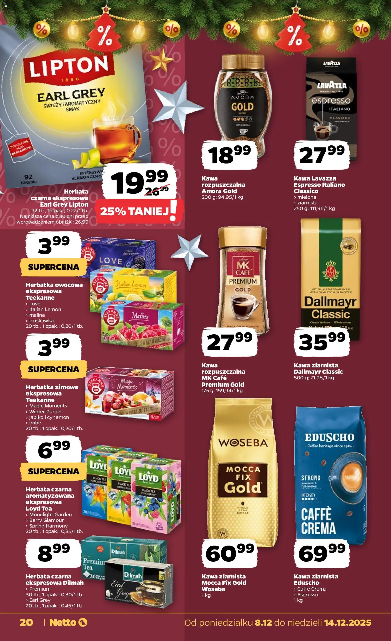 Netto gazetka - Spożywcza od 08.12.2025 | Strona: 20 | Produkty: Imbir, Lavazza, Herbata, Torebki