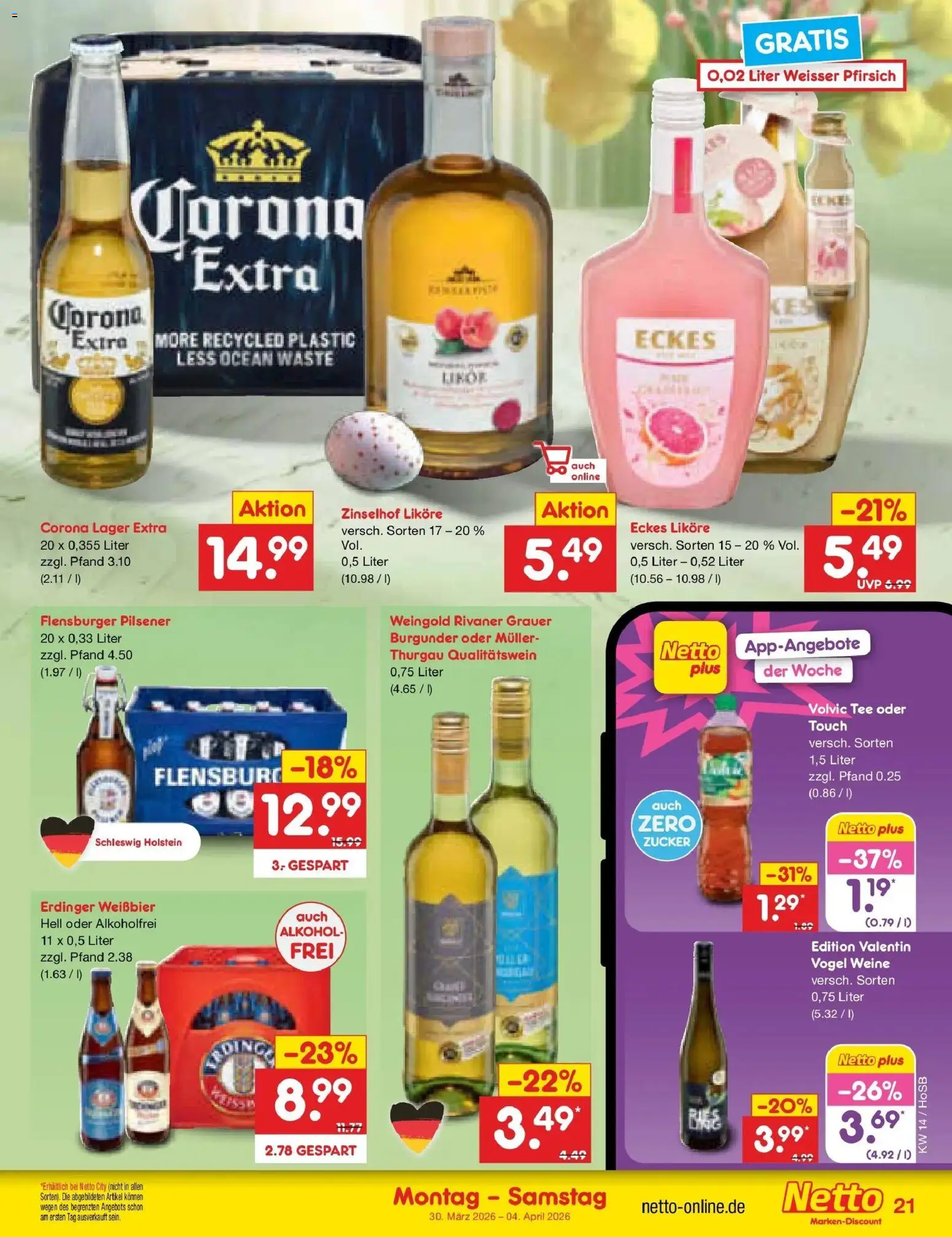 Netto Marken-Discount Prospekt Hannover	 – gültig ab 29.03.2026 | Seite: 25 | Produkte: Weißbier, Volvic tee, Flensburger, Tee
