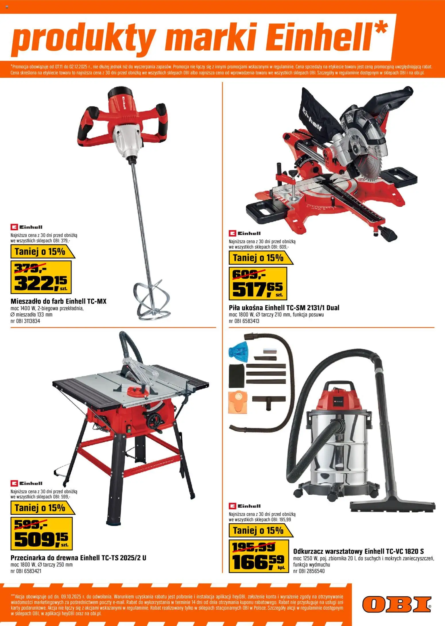 OBI Gazetka od 07.11.2025 | Strona: 15 | Produkty: Odkurzacz, Odkurzacz warsztatowy
