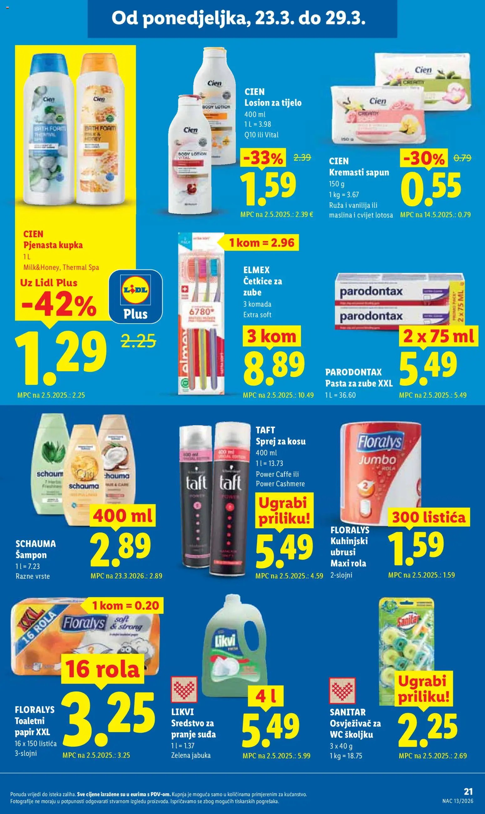 Lidl katalog | vrijedi od 23.03.2026 | Stranica: 21 | Proizvodi: Kupka, Sapun, Pasta za zube, Jabuka