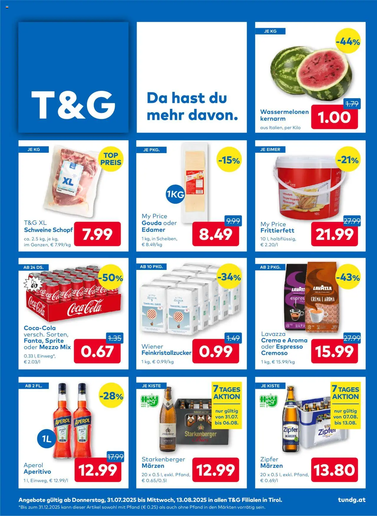 T&G Flugblatt gültig ab 31.07.2025 | Seite: 1 | Produkte: Zucker, Bier