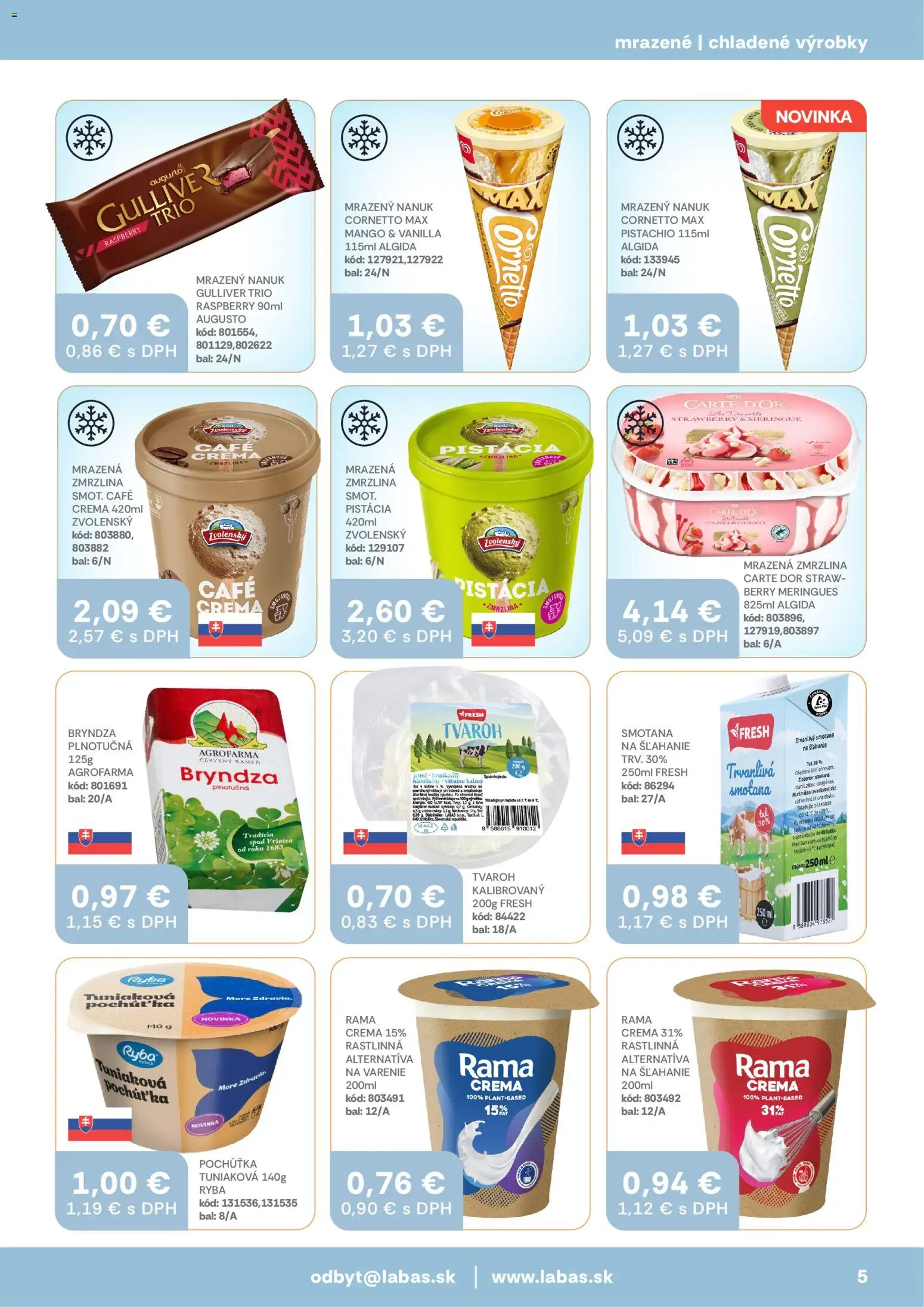 Nové Labaš akcie – leták je platný od 24.04.2026 | Strana: 5 | Produkty: Nanuk, Zmrzlina, Tvaroh, Rama