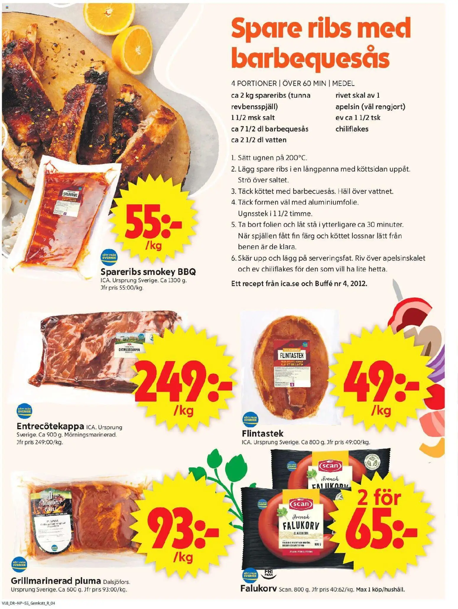 ICA Supermarket reklamblad aktuell från 27.04.2026 | Sida: 4 | Produkter: Revbensspjäll, Apelsin, Häll, Ugnen
