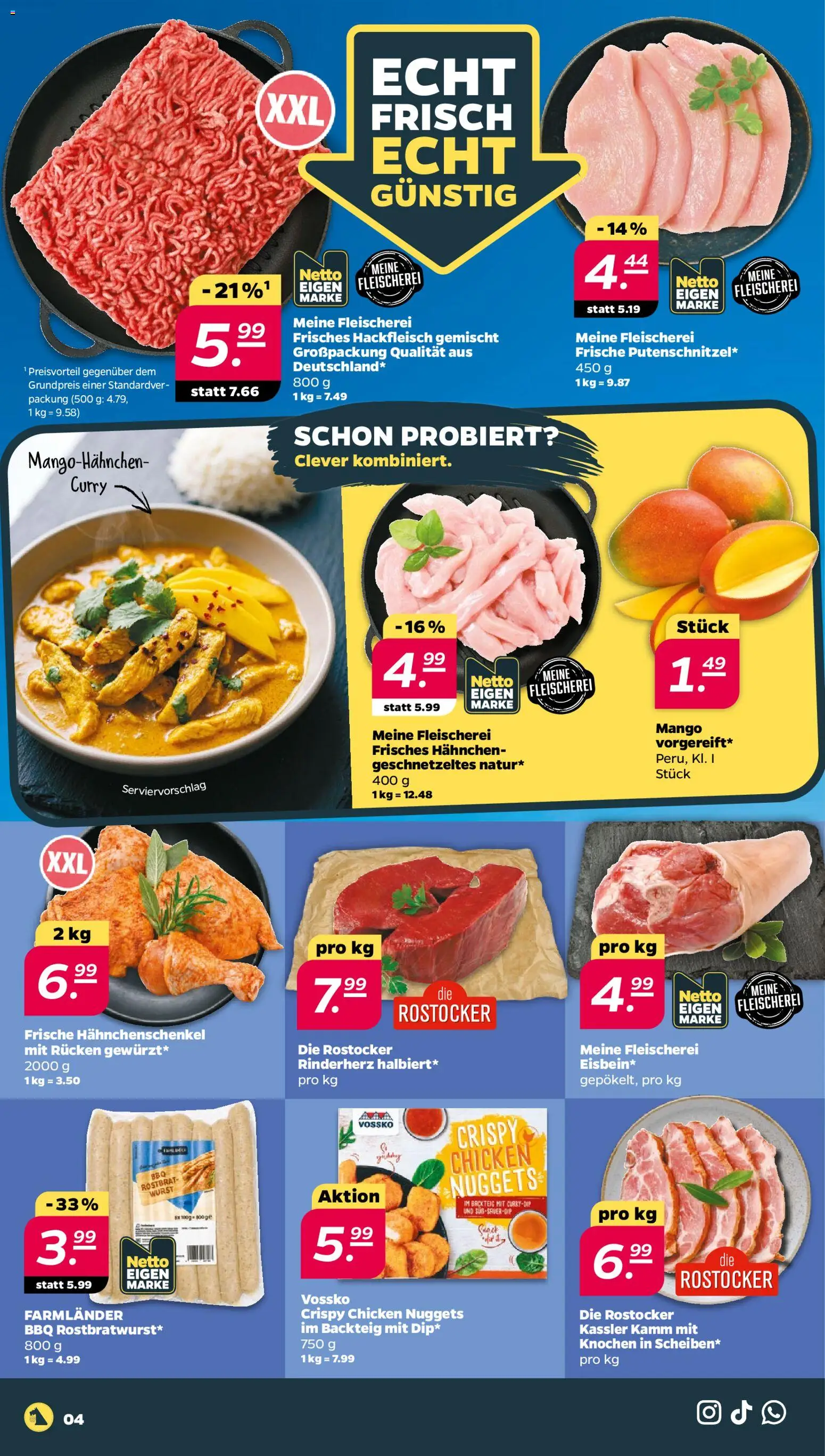 Netto Prospekt 	 – gültig ab 13.04.2026 | Seite: 4 | Produkte: Hahnchen, Hahnchenschenkel, Wurst, Hackfleisch