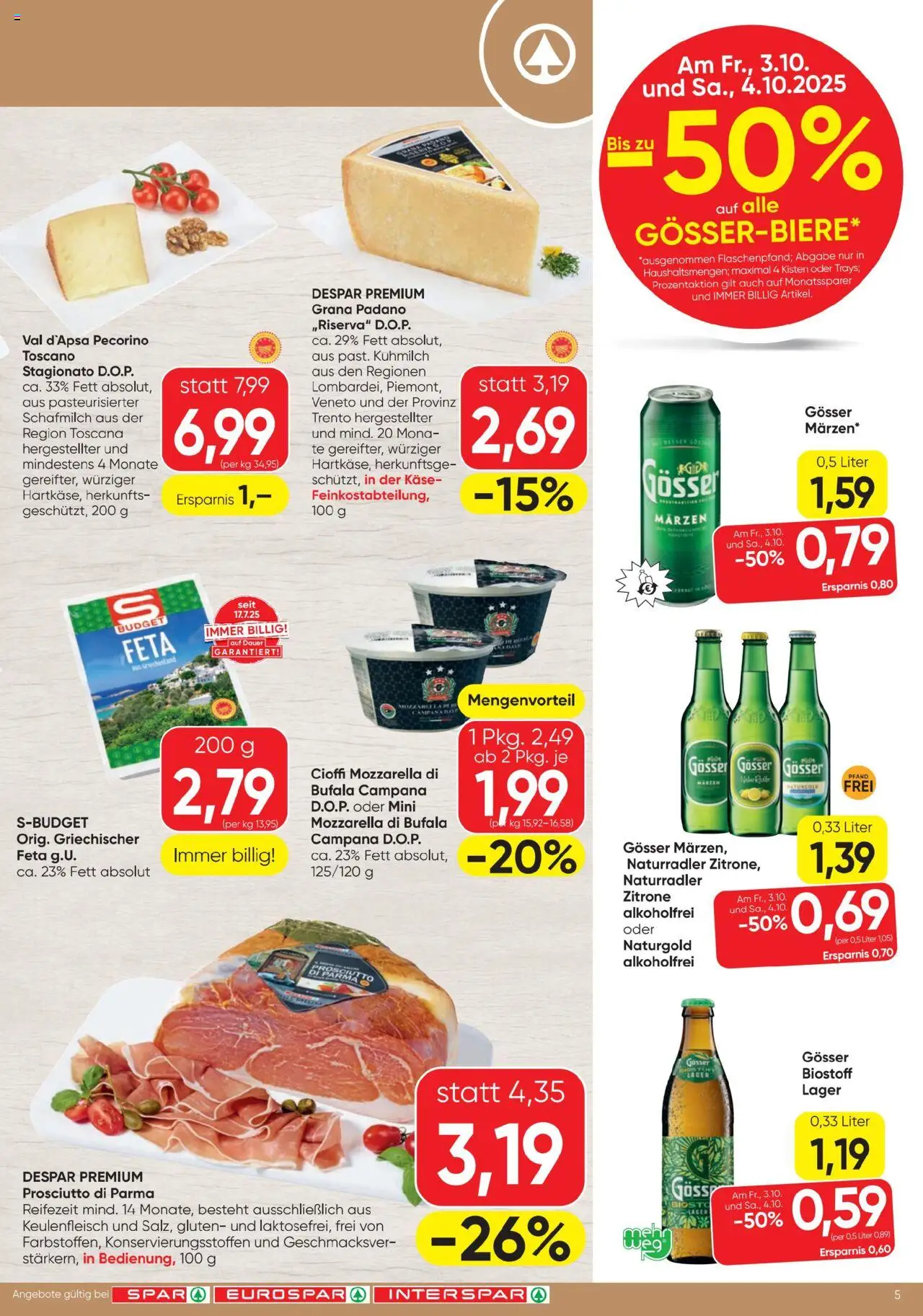 Spar Flugblatt gültig ab 02.10.2025 | Seite: 5 | Produkte: Zitrone, Käse