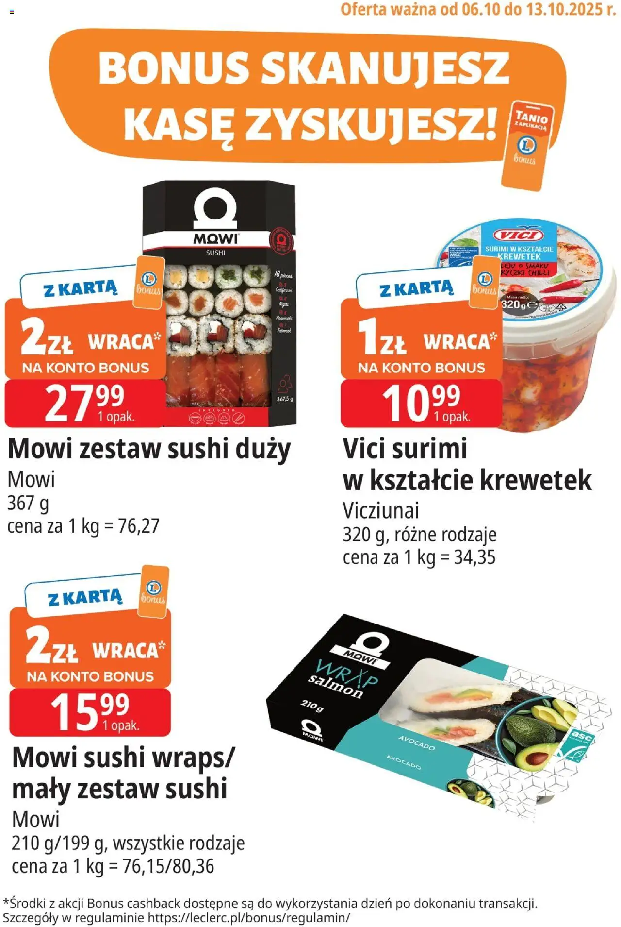 E.Leclerc Gazetka - Elbląg kupony dodatkowe od 06.10.2025 | Strona: 2 | Produkty: Karta, Surimi, Sushi, Zestaw sushi