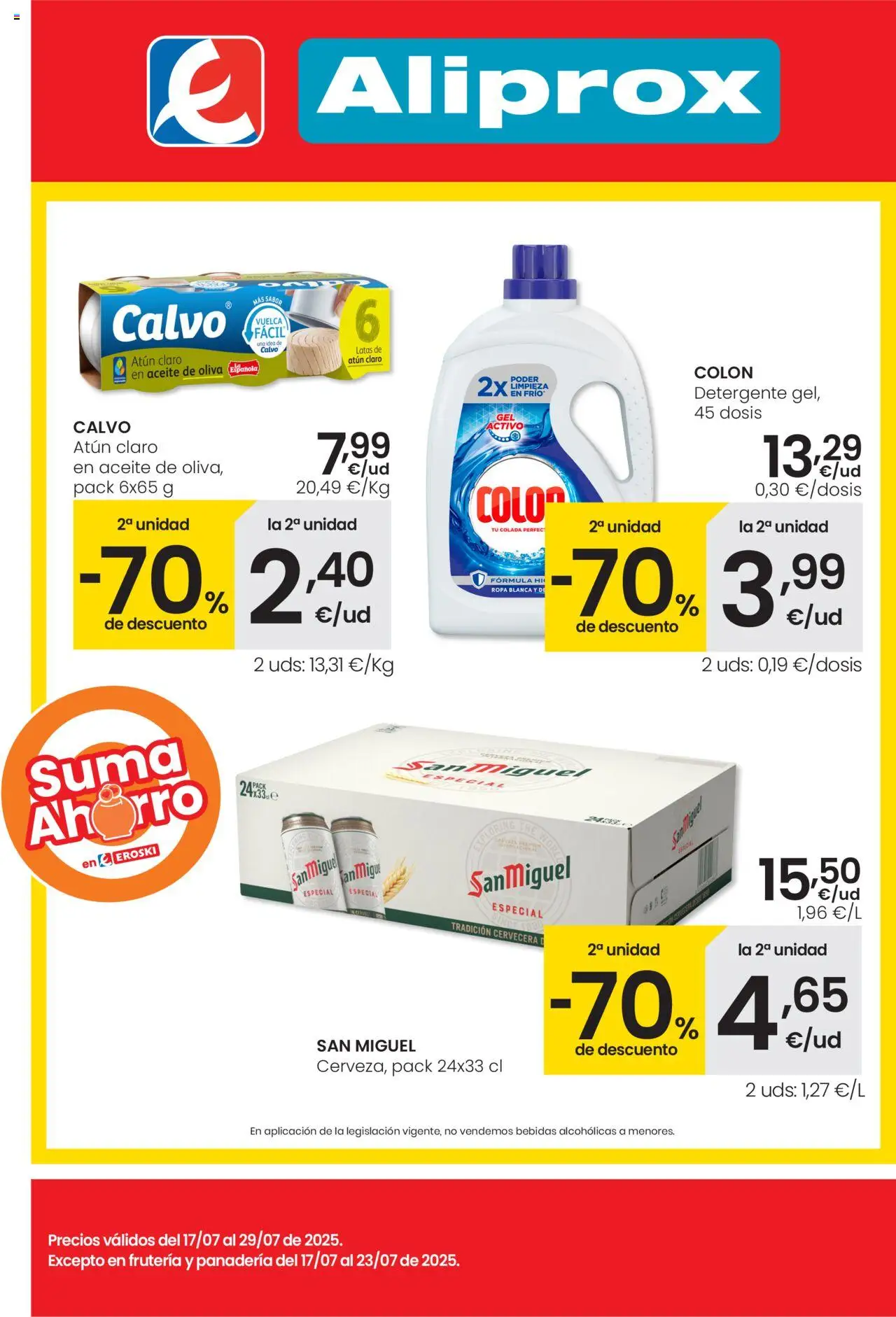 Eroski Aliprox Granada │ válido desde el 17.07.2025 | Página: 1 | Productos: Detergente, Aceite, Cerveza, Panadería