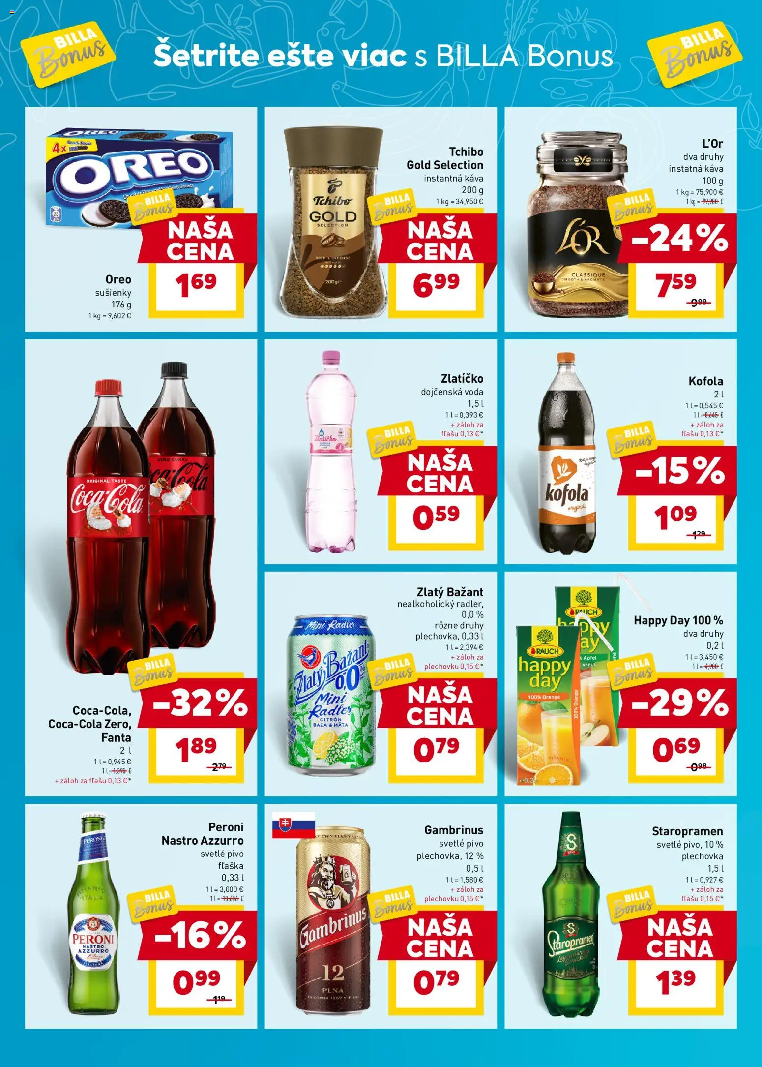 Nové Billa akcie – leták je platný od 03.12.2025 | Strana: 8 | Produkty: Pivo, Kofola, Zlatý Bažant, Voda