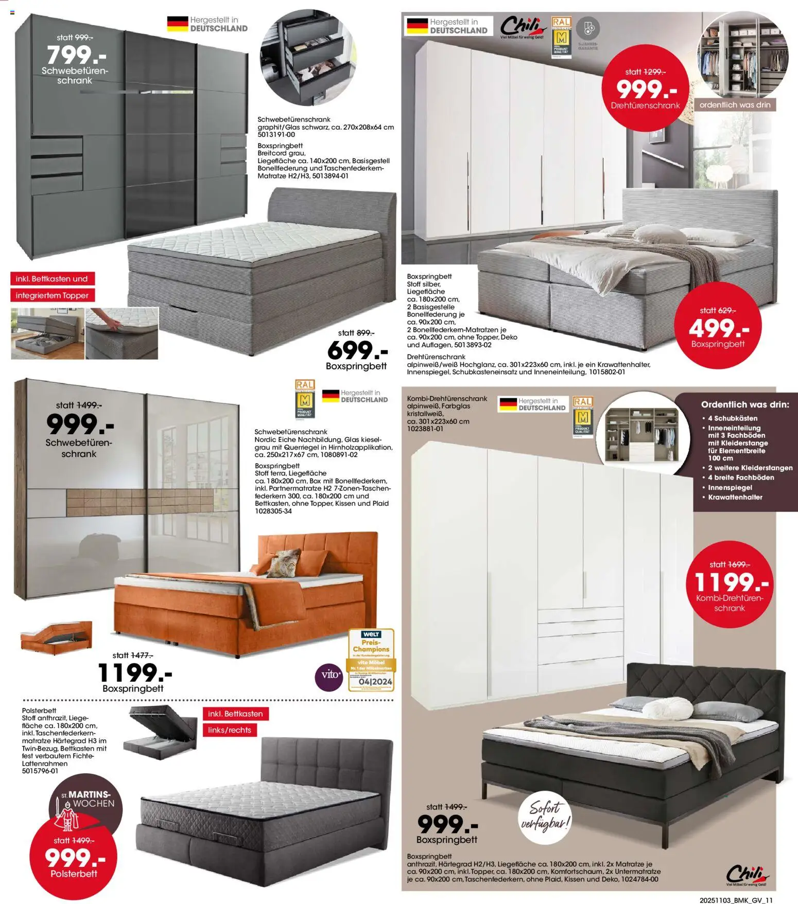 Möbel Martin St. Martins-Wochen – gültig ab 03.11.2025 | Seite: 11 | Produkte: Kissen, Boxspringbett, Schrank, Box