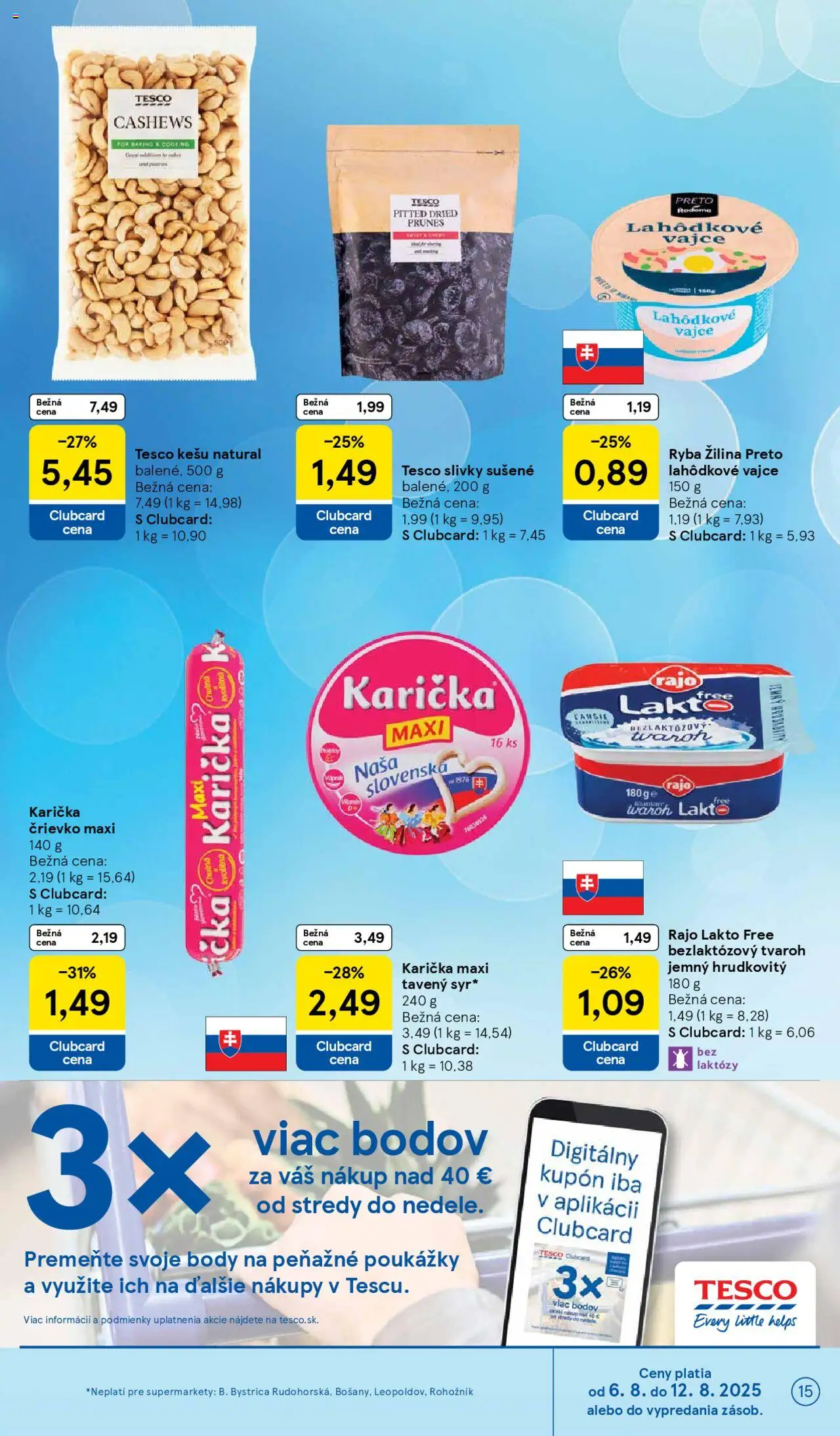 Tesco Supermarket - leták │ platný od 06.08.2025 | Strana: 15 | Produkty: Ryba, Tvaroh, Slivky