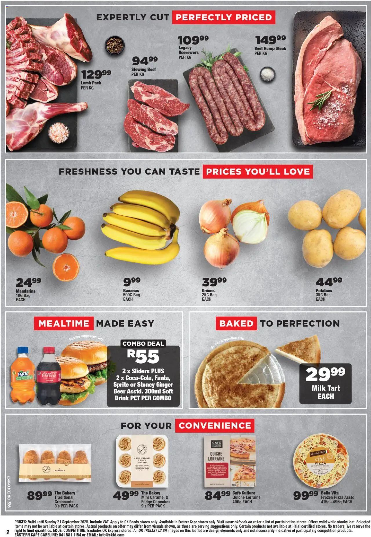 New OK Foods catalogue – valid from 10.09.2025 | Page: 2 | Products: Bag, Steak, Bananas, Sprite
