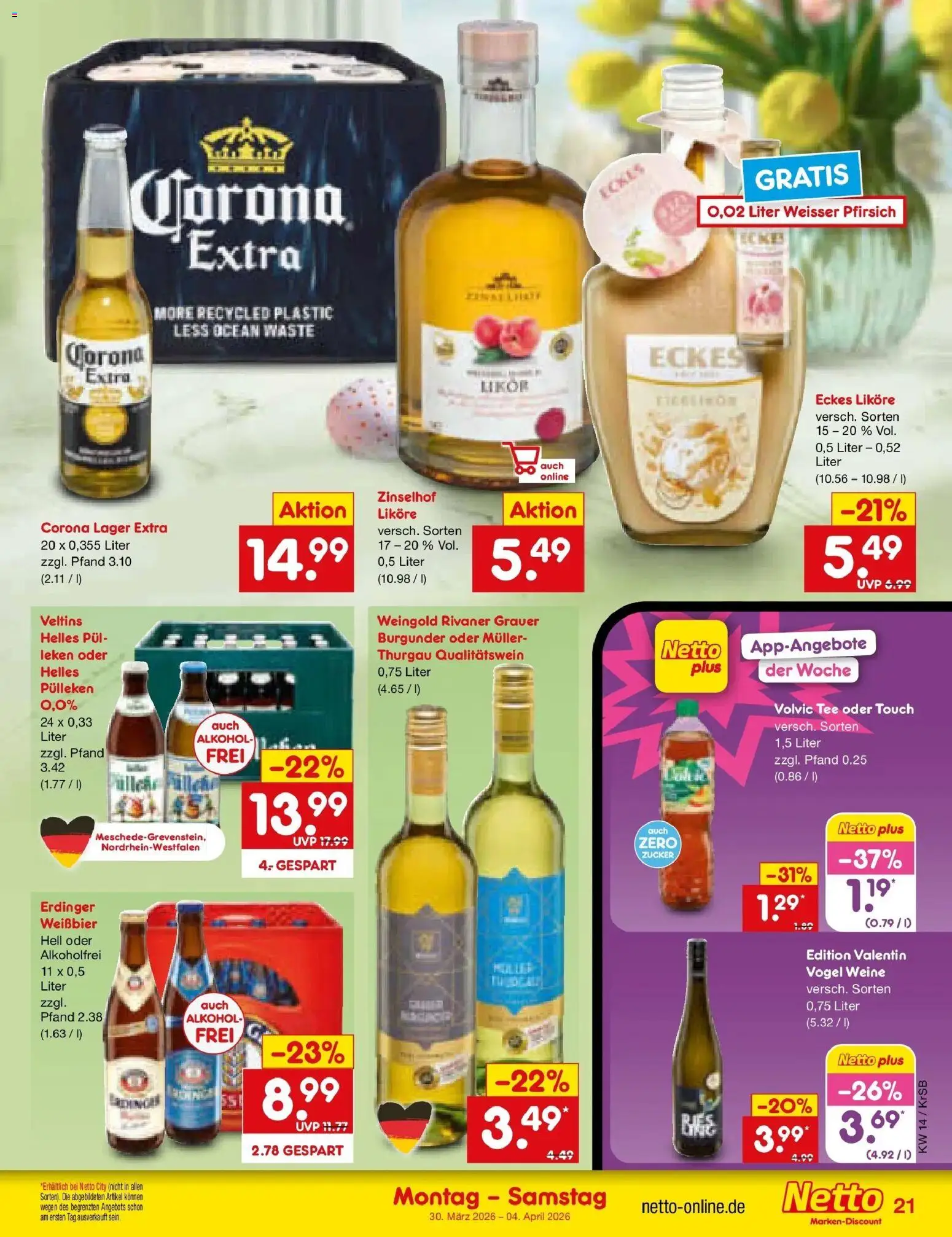 Netto Marken-Discount Prospekt Jüchen	 – gültig ab 30.03.2026 | Seite: 25 | Produkte: Erdinger, Weißbier, Likör, Volvic