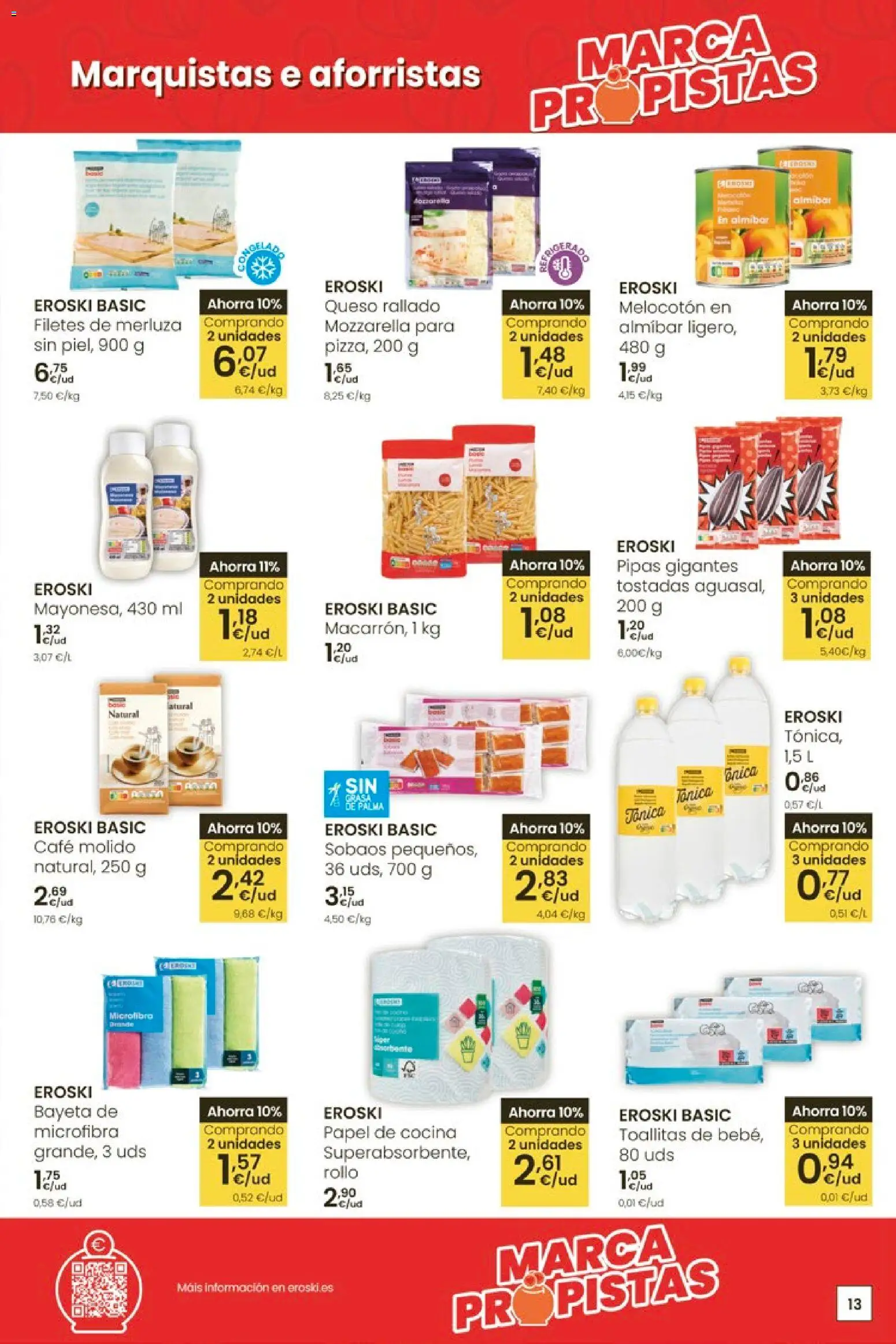 Eroski - Oferta │ válido desde el 12.03.2026 | Página: 13 | Productos: Queso, Queso rallado, Café molido, Filetes de merluza