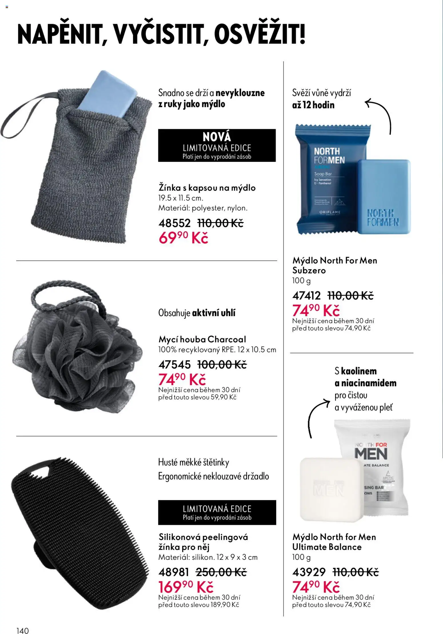 Oriflame katalog č.01/2026 od 30.12.2025 | Strana: 140 | Produkty: Mýdlo, Mycí houba, Žínka