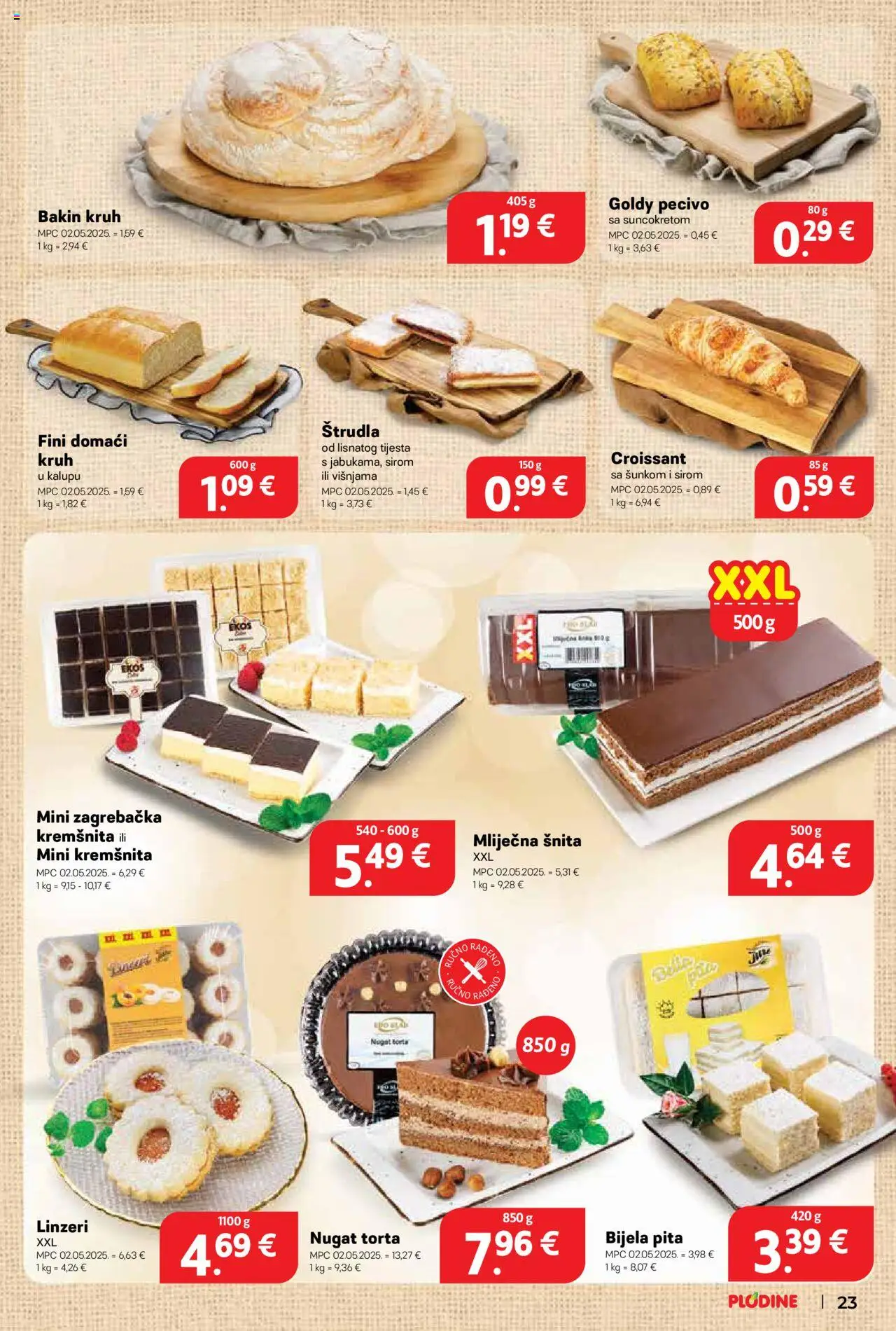 Plodine katalog | vrijedi od 02.07.2025 | Stranica: 23 | Proizvodi: Kruh, Pita, Pecivo, Torta