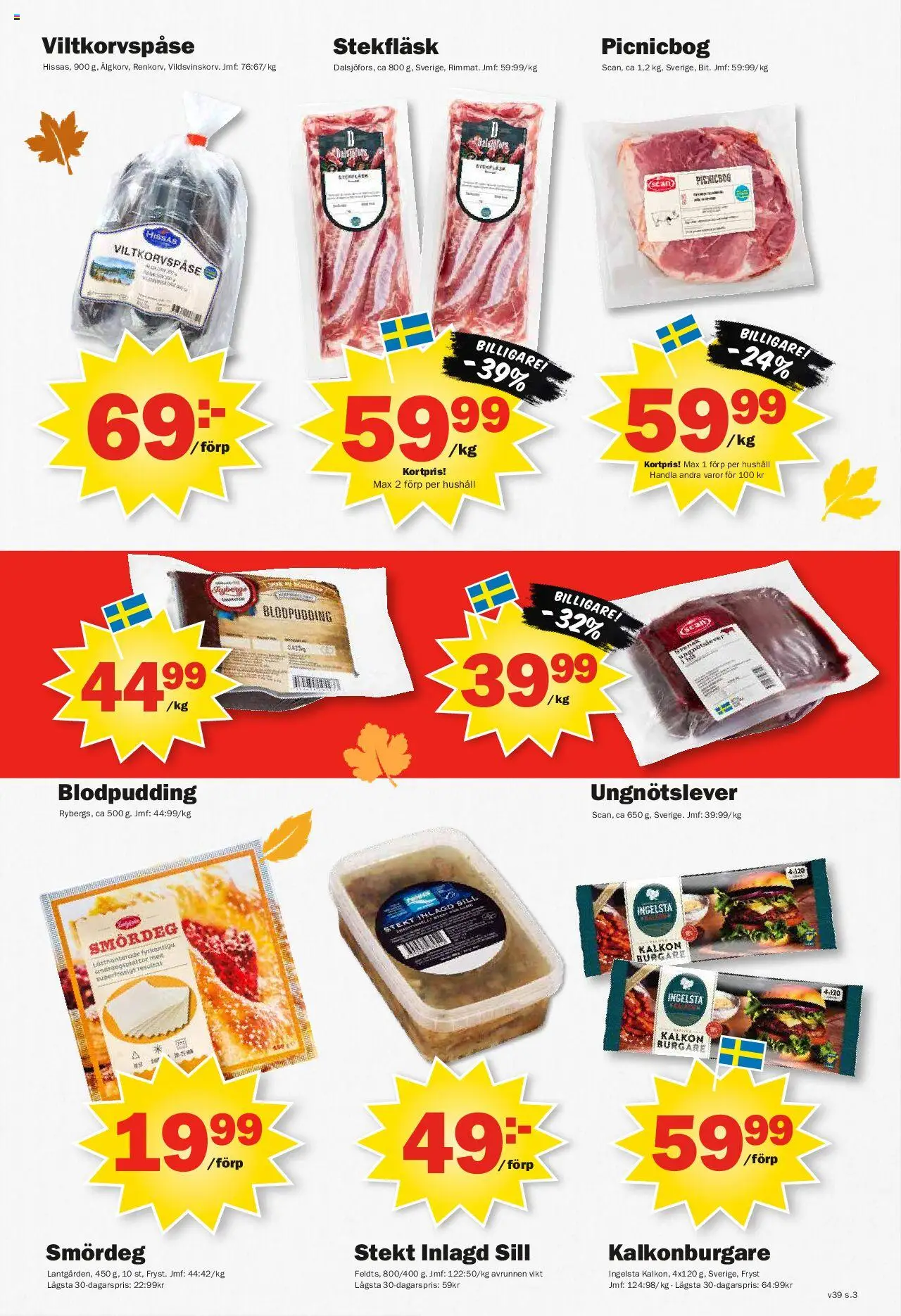Pekås reklamblad aktuell från 22.09.2025 | Sida: 3 | Produkter: Sill, Kalkon