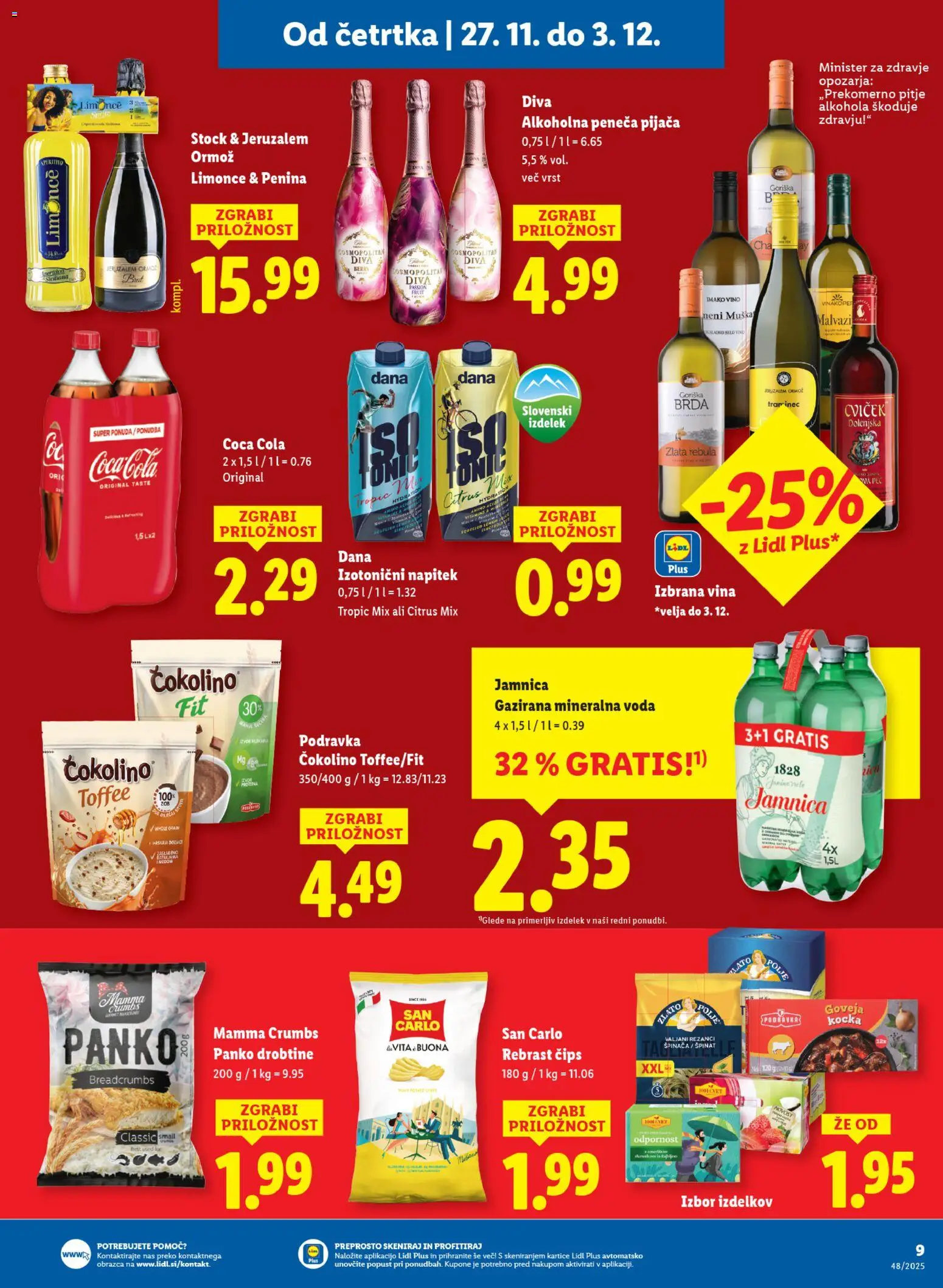 Novi Lidl katalog ponudbe – veljaven od 27.11.2025 | Stran: 13 | Izdelki: Čokolino, Vino, Cips, Voda