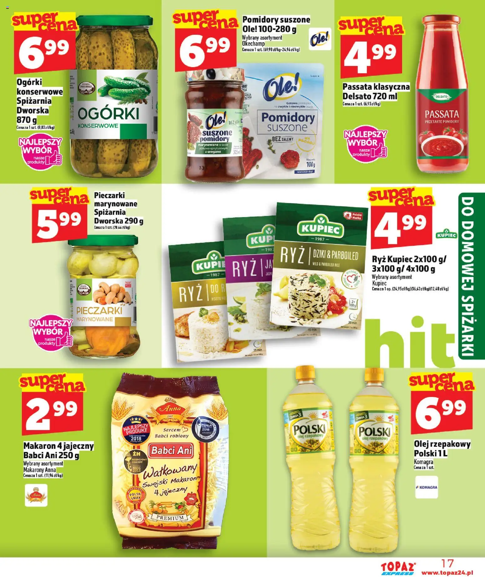 Topaz gazetka - Express od 23.04.2026 | Strona: 17 | Produkty: Pieczarki, Olej, Ryż, Ogórki konserwowe