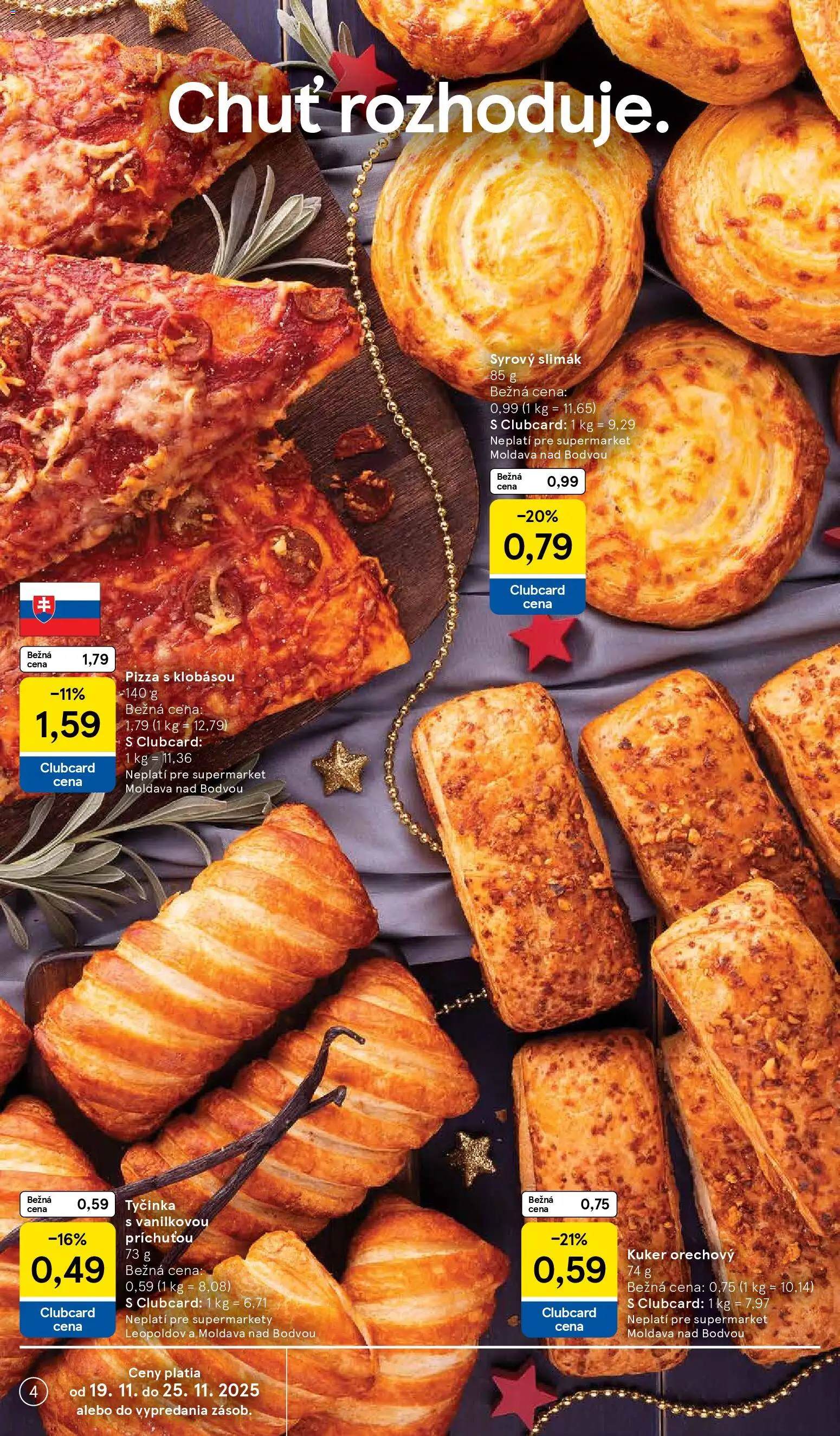 Nové Tesco akcie – leták je platný od 19.11.2025 | Strana: 4 | Produkty: Pizza