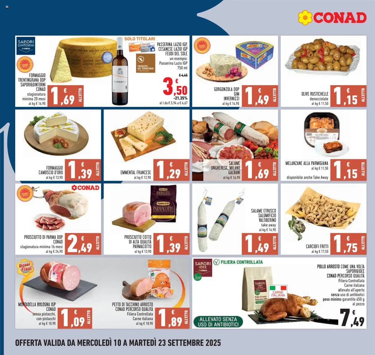 Volantino Conad del 10.09.2025 | Pagina: 8 | Prodotti: Prosciutto Cotto, Carciofi, Mortadella, Gorgonzola