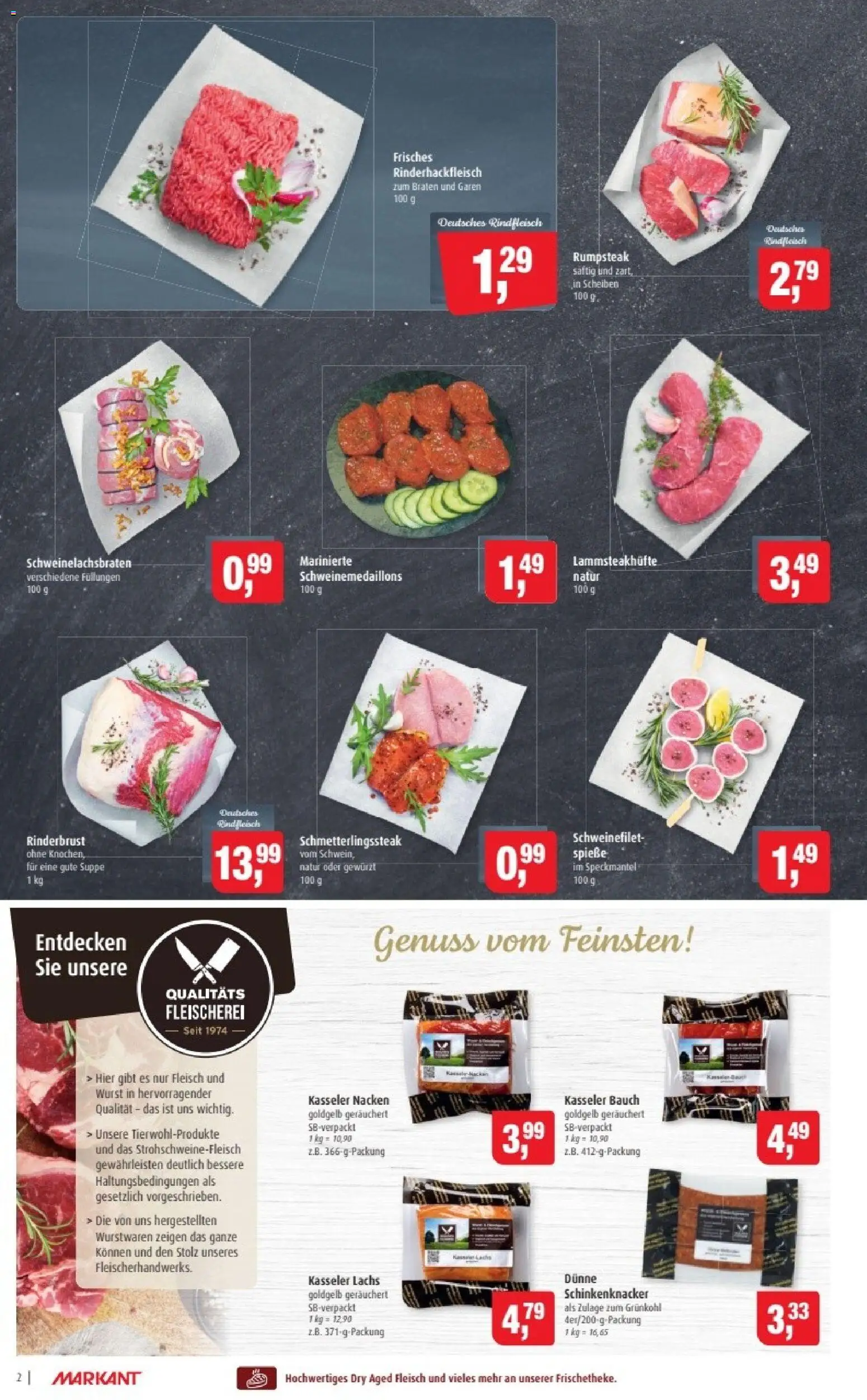Markant Prospekt 	 – gültig ab 03.11.2025 | Seite: 2 | Produkte: Schweinefilet, Kasseler nacken, Rindfleisch, Fleisch