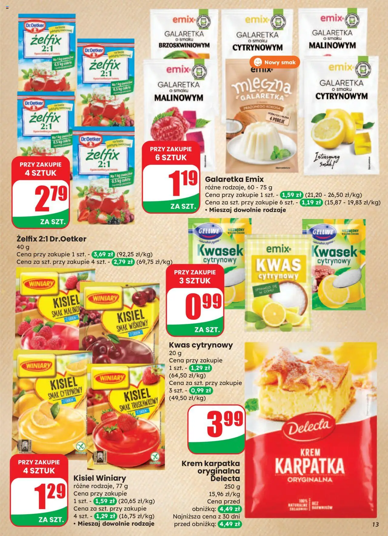 Dino Gazetka od 13.08.2025 | Strona: 13 | Produkty: Galaretka, Mleka, Kwasek cytrynowy, Krem