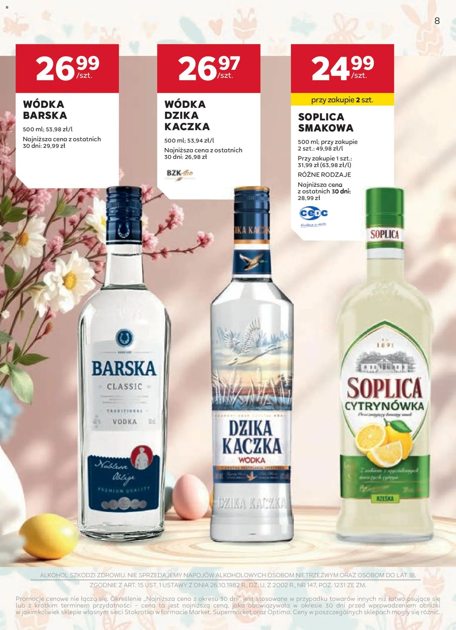 Stokrotka gazetka - Oferta alkoholowa od 19.03.2026 | Strona: 8 | Produkty: Kaczka, Vodka, Alkohol, Wódka
