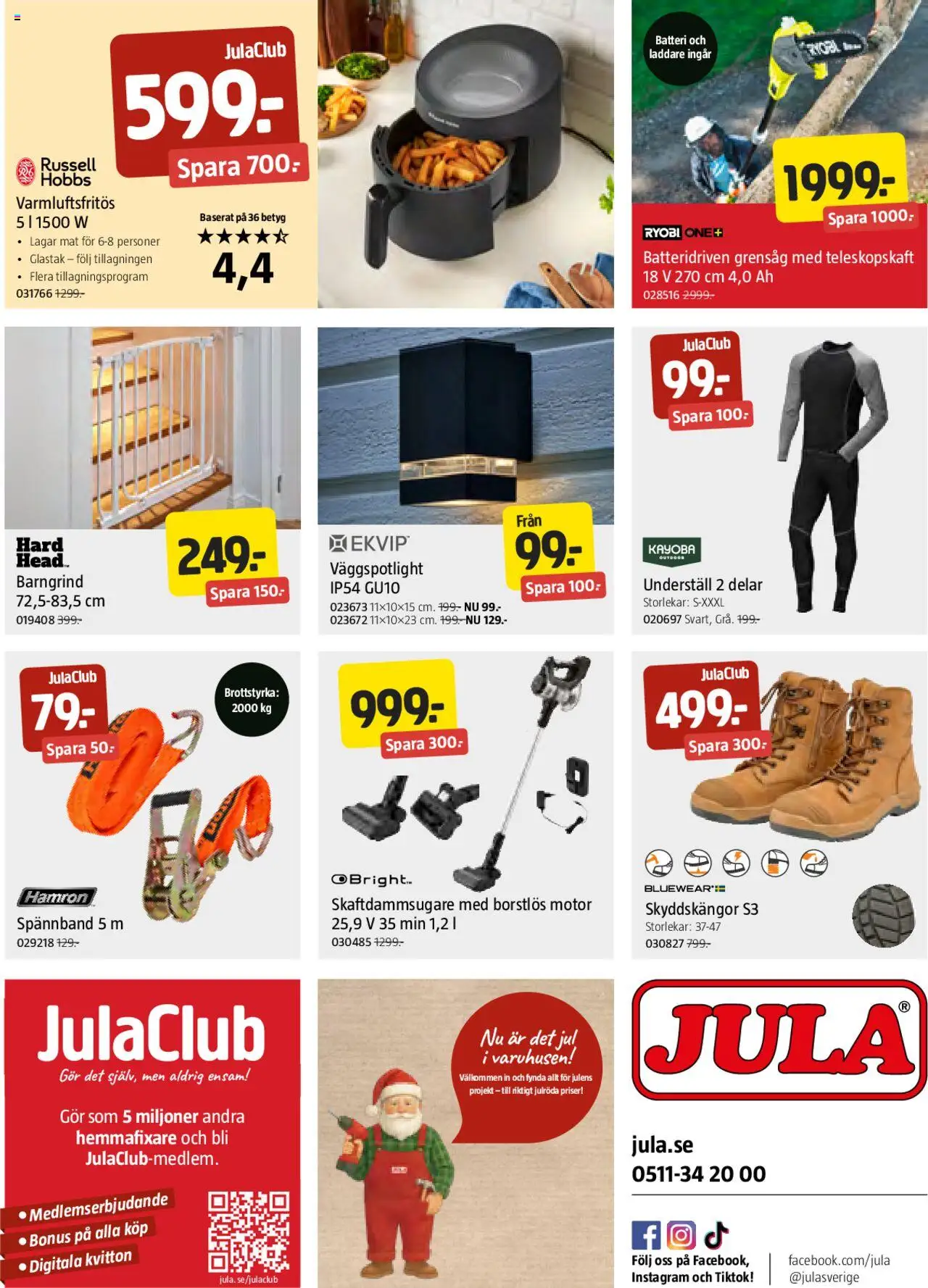 Jula reklamblad aktuell från 16.10.2025 | Sida: 8 | Produkter: Grensåg, Underställ, Skaftdammsugare, Laddare
