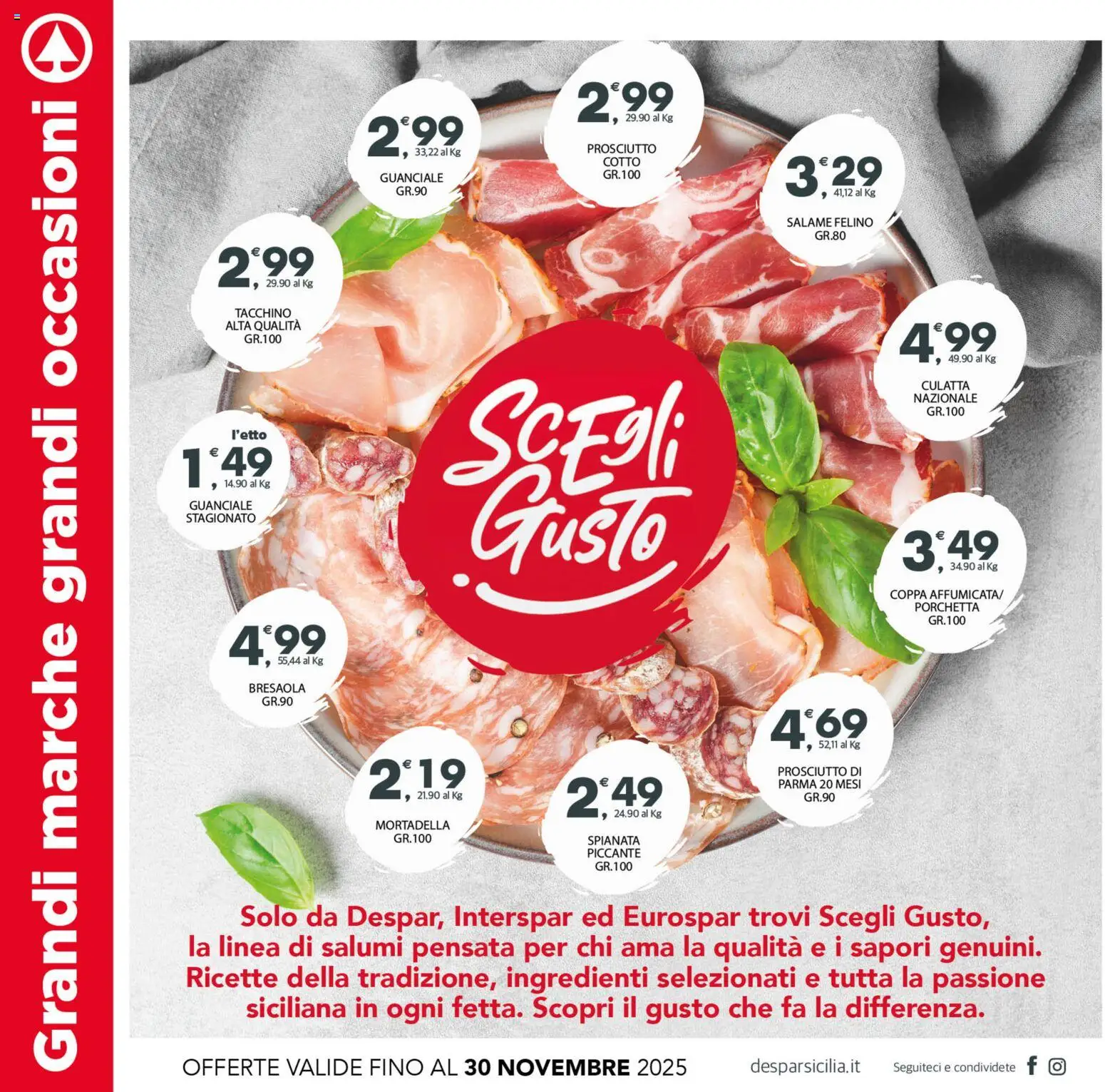 Volantino Despar del 12.11.2025 | Pagina: 2 | Prodotti: Porchetta, Prosciutto Cotto, Tacchino, Guanciale