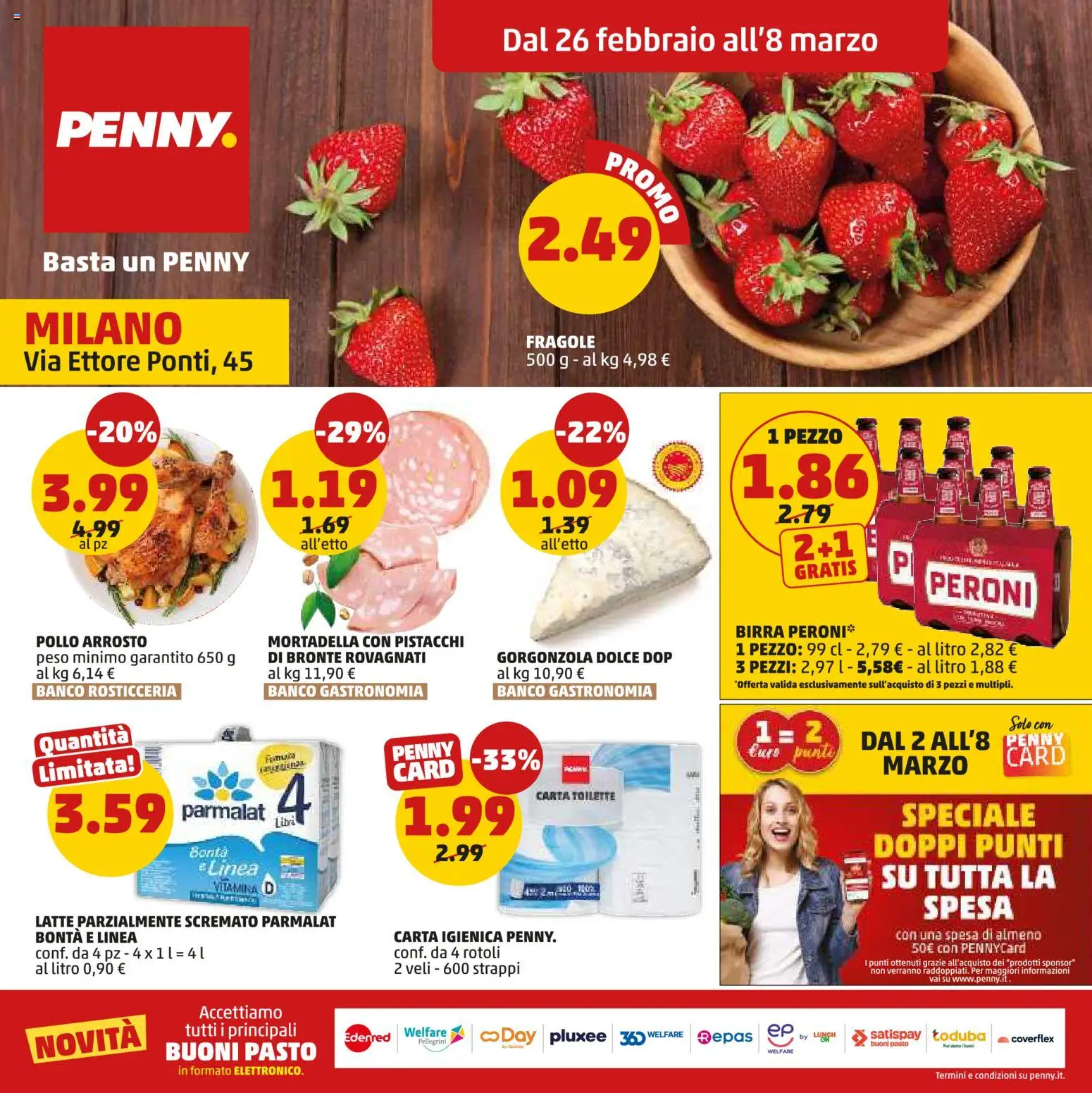 Volantino PENNY del 26.02.2026 | Pagina: 1 | Prodotti: Arrosto, Birra, Fragole, Gorgonzola