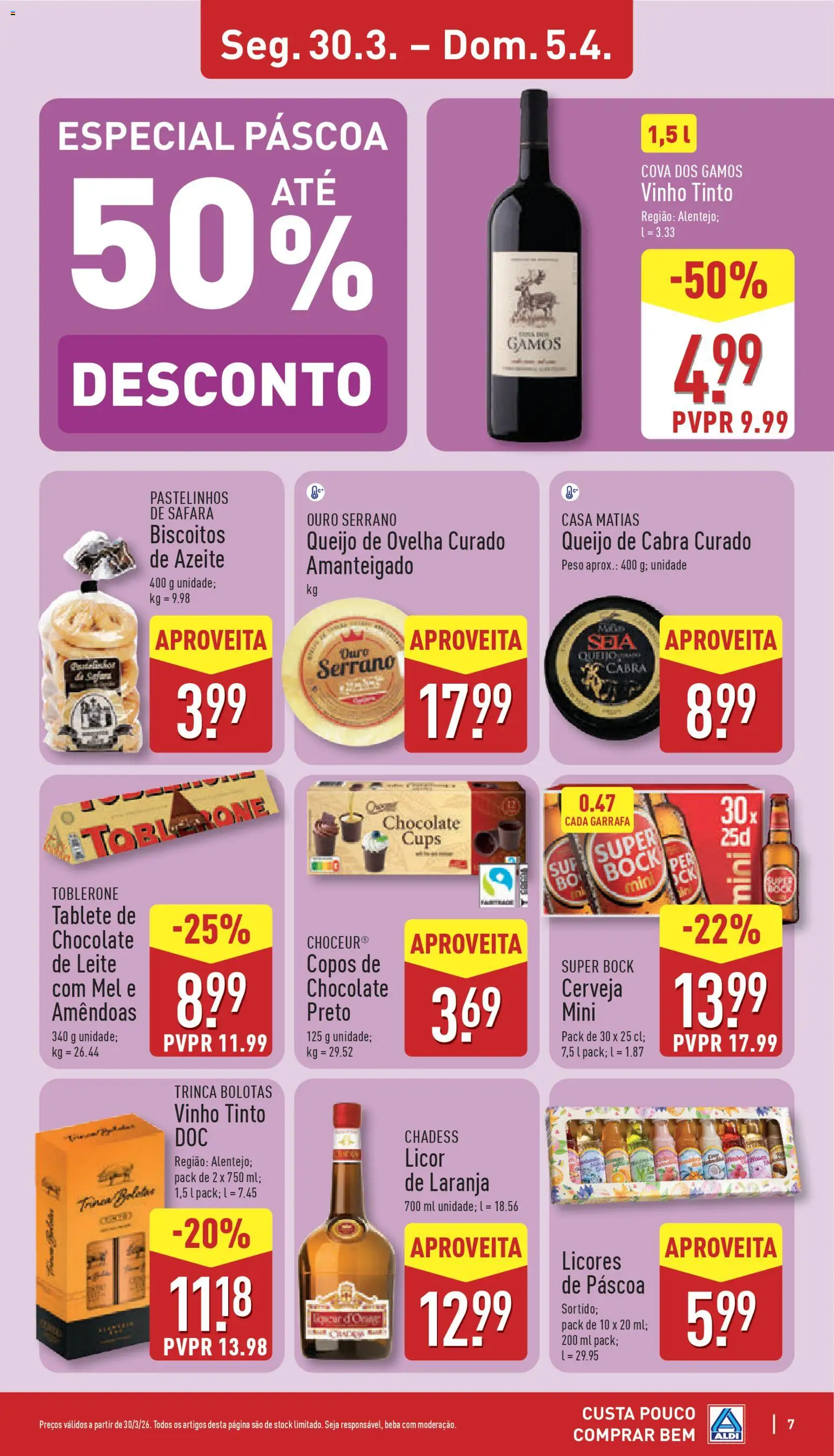 Aldi folheto │ válido de 30.03.2026 | Página: 7 | Produtos: Amêndoas, Super bock, Queijo, Vinho tinto