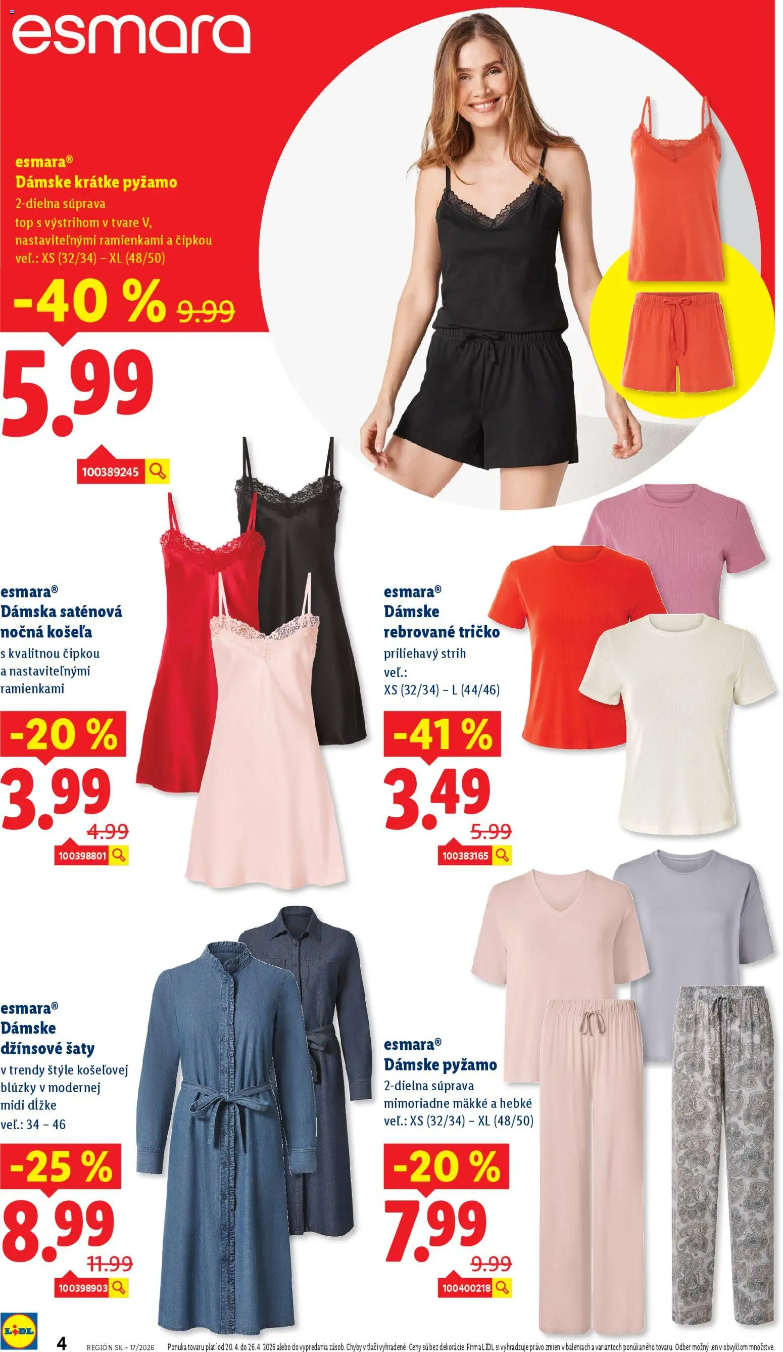 Nové Lidl akcie – leták je platný od 20.04.2026 | Strana: 4 | Produkty: Šaty, Tričko, Košeľa, Pyžamo