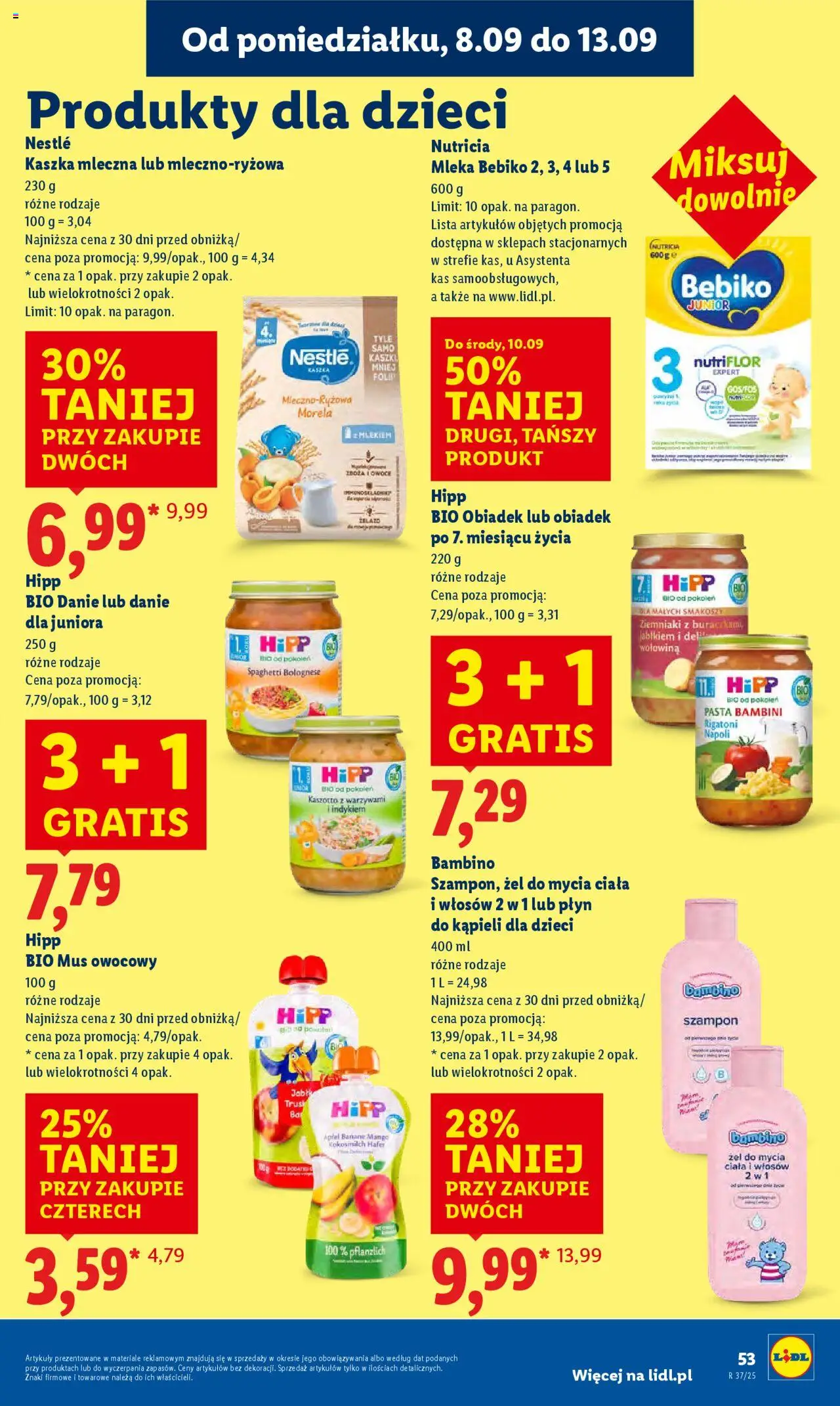 Lidl Gazetka od 08.09.2025 | Strona: 59 | Produkty: Kaszka mleczna, Szampon, Ziemniaki, Owoce
