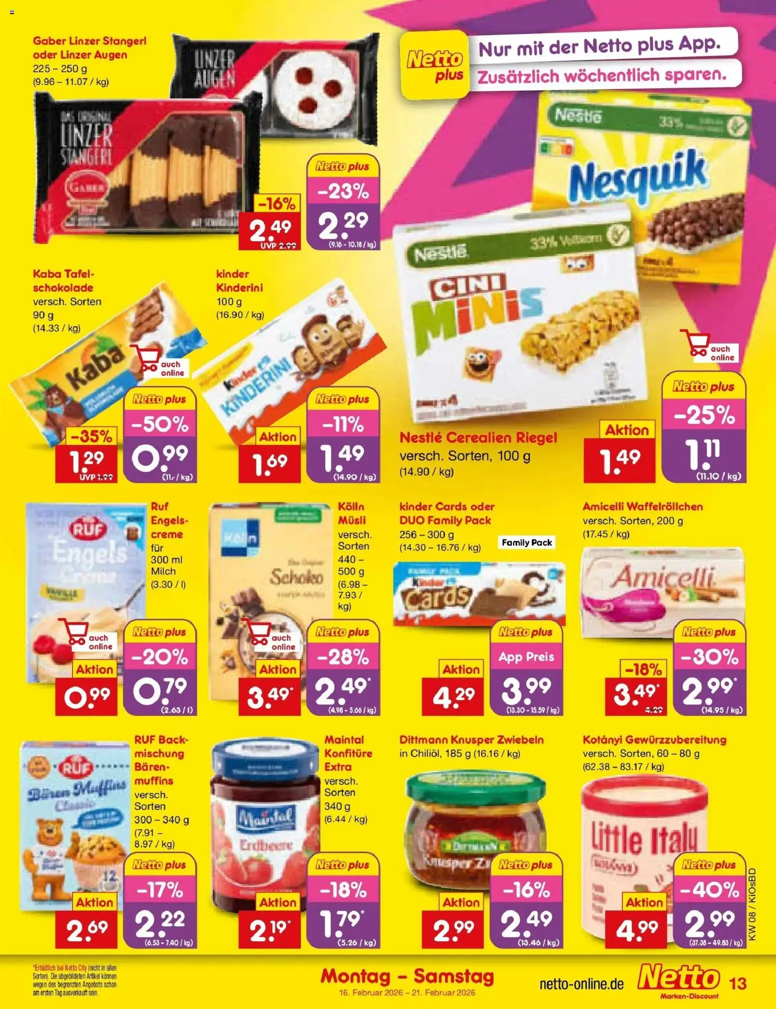 Netto Marken-Discount prospekt Mistelbach	 – gültig ab 16.02.2026 | Seite: 13 | Produkte: Musli, Milch, Creme, Zwiebeln